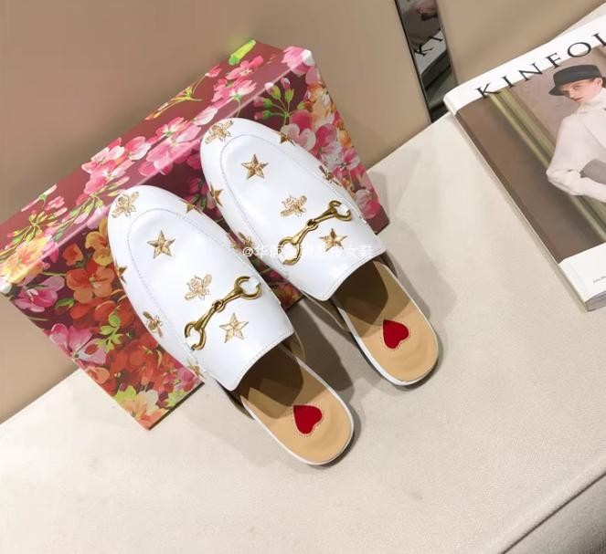 Women Leather Slippers Embrodiery Mules Princetown Horsebit Mules Shoes 35-42