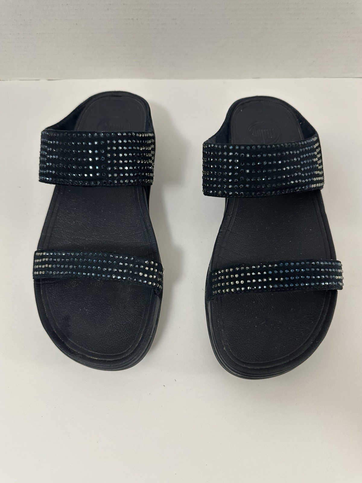 FitFlop Blue Wedge Sandals Beaded Rhinestone Slip On Women US 10 UK 8 EU 42