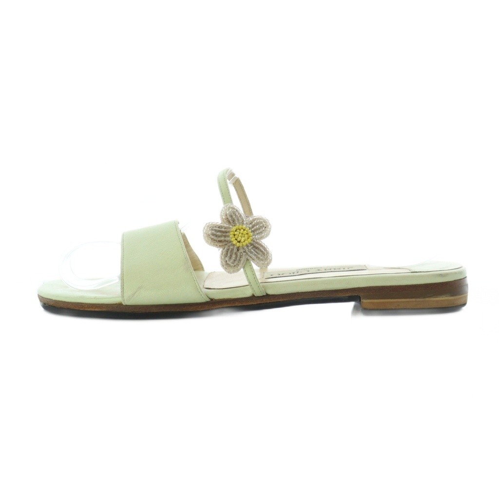 Jimmy Choo Women’s Flat Sandals Beaded Flower Embroidery Green 9cm/3.5″ B