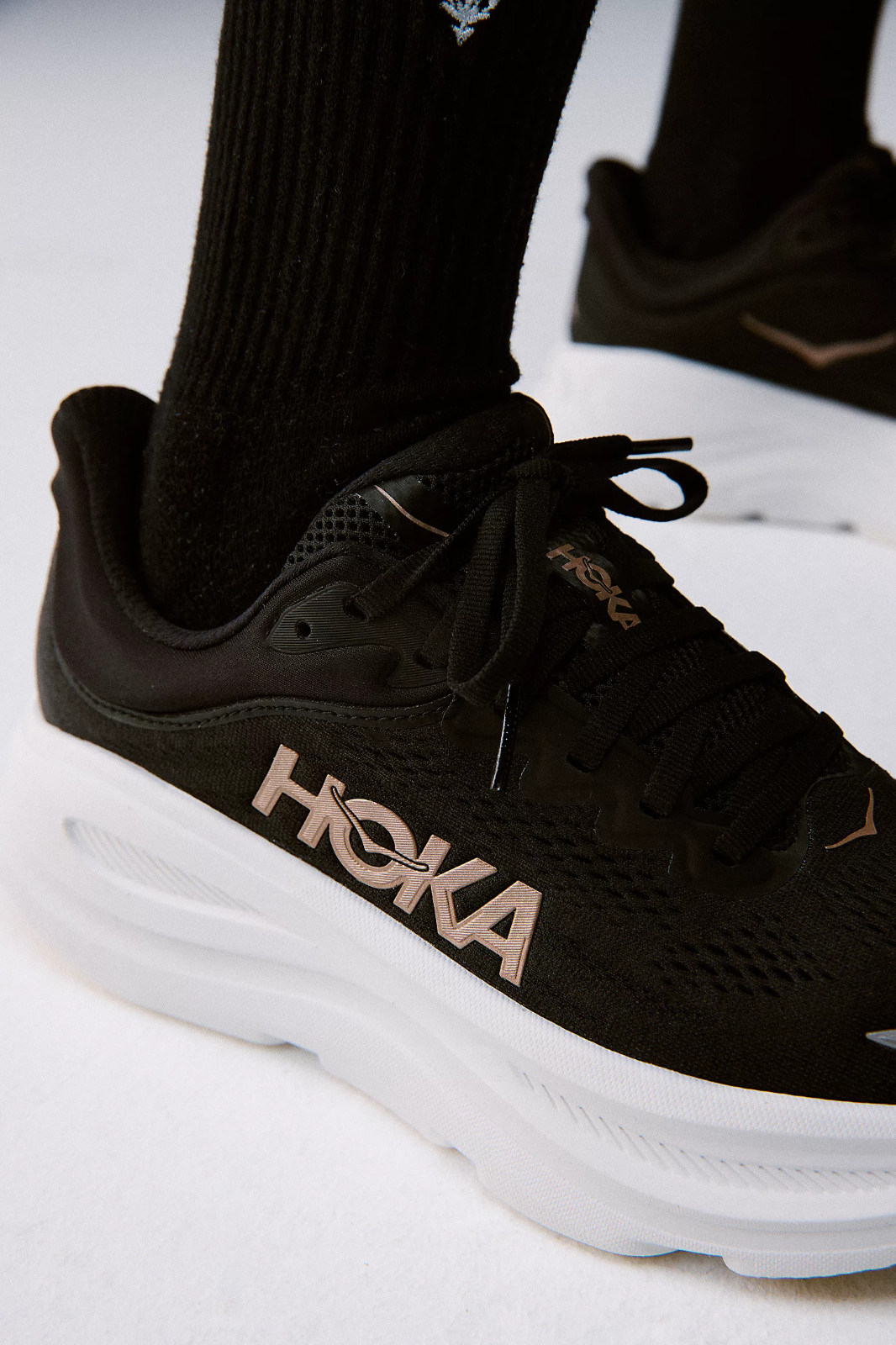 HOKA Bondi 9 Road-Running Shoes – Women’s, Color Black-Rose Gold, Brand New