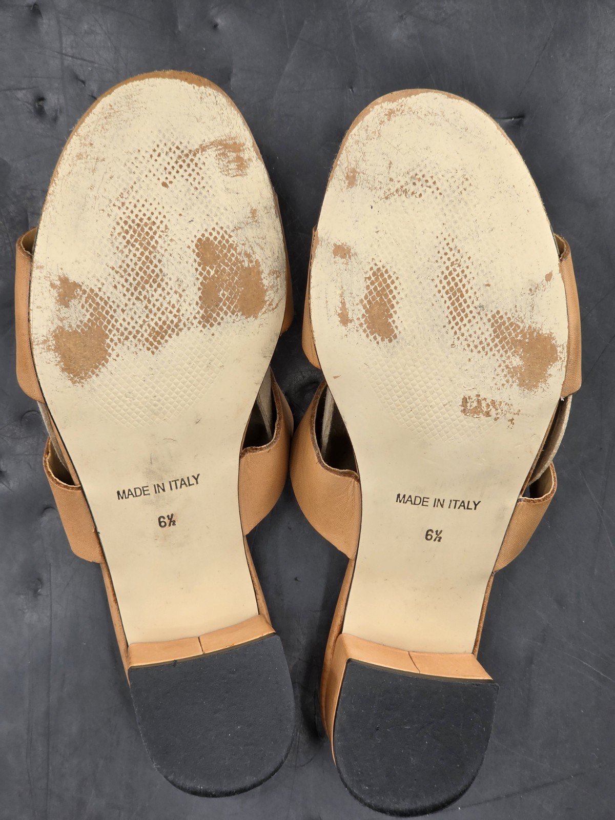 Sophia Milano Tan Leather Open Toe Block Heel Sandal 6.5 Made In Italy