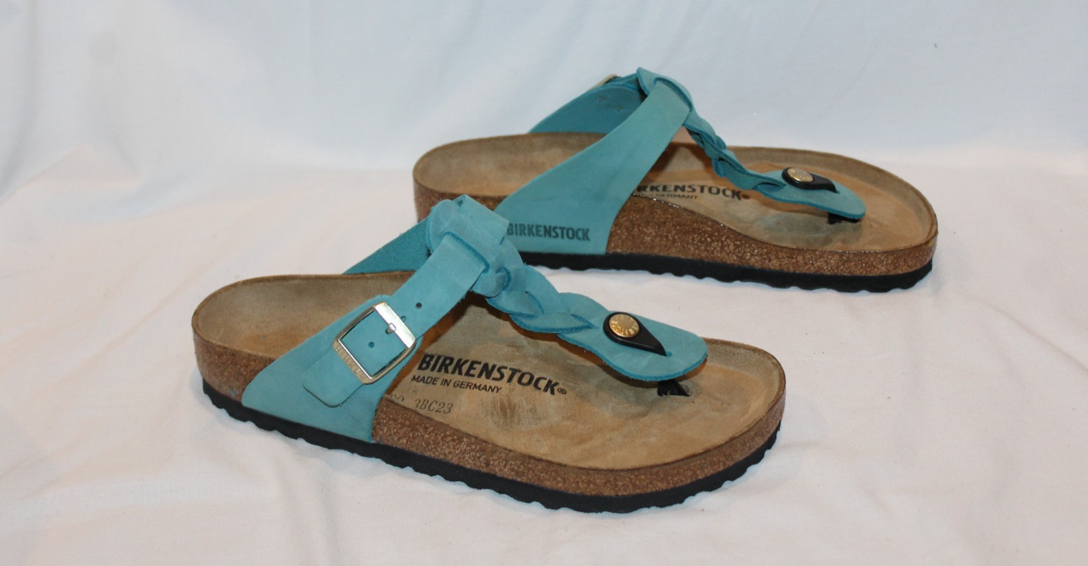 BIRKENSTOCK GIZEH BRAIDED LEATHER SANDALS REGULAR FIT EU 37 BISCAY BAY BLUE