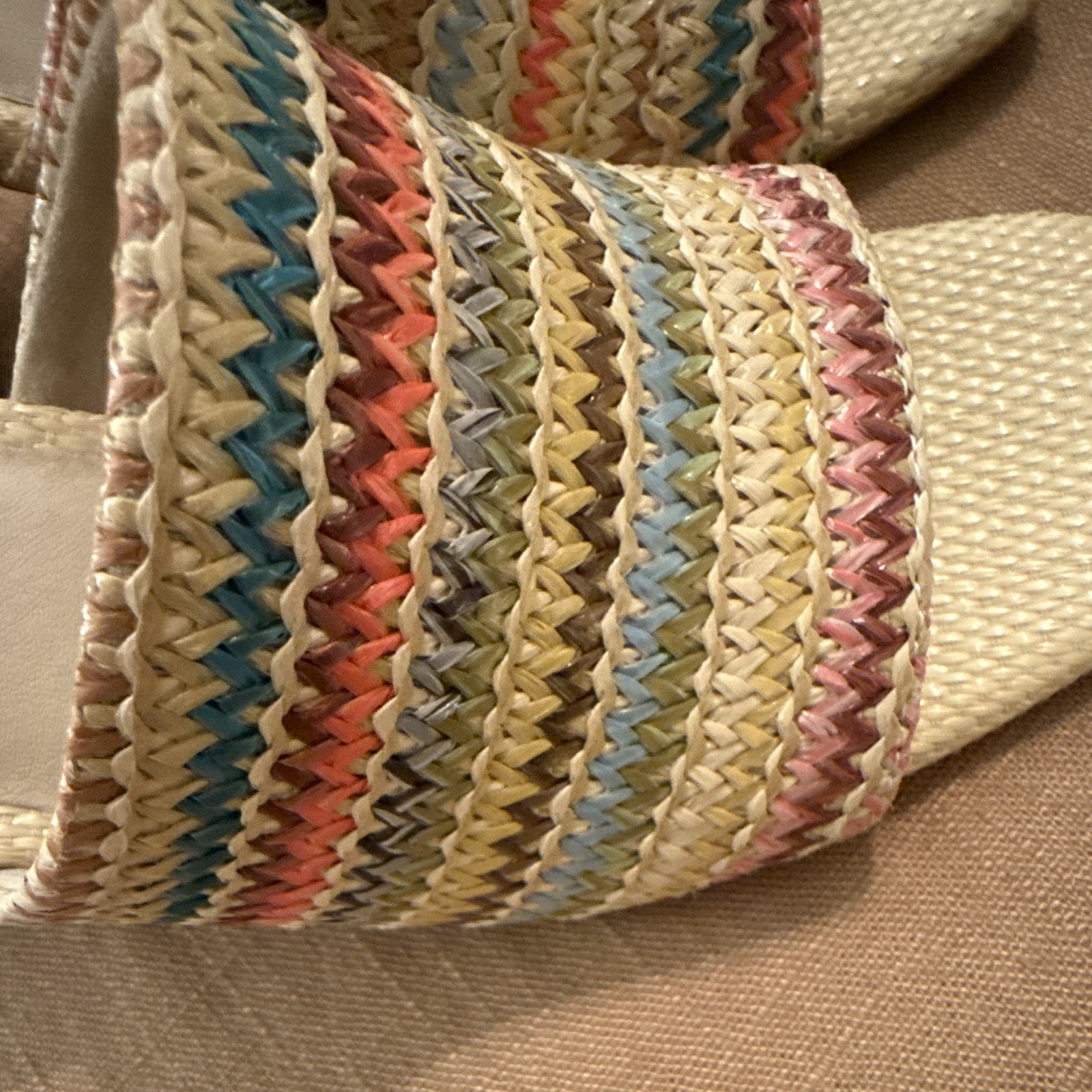 Seychelles Women’s US 7 Woven Striped Slide Sandals Multicolor Beige Block Heel