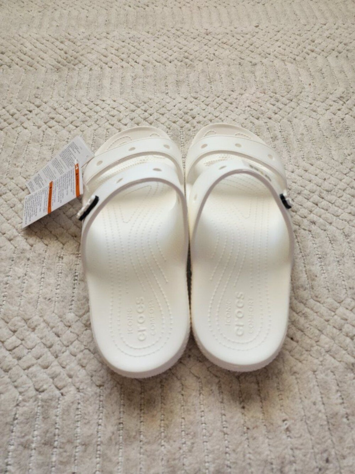CROCS UNISEX CLASSIC TWO-STRAP SLIDE SANDALS – SIZE: WOMEN 13 MEN 11 – White