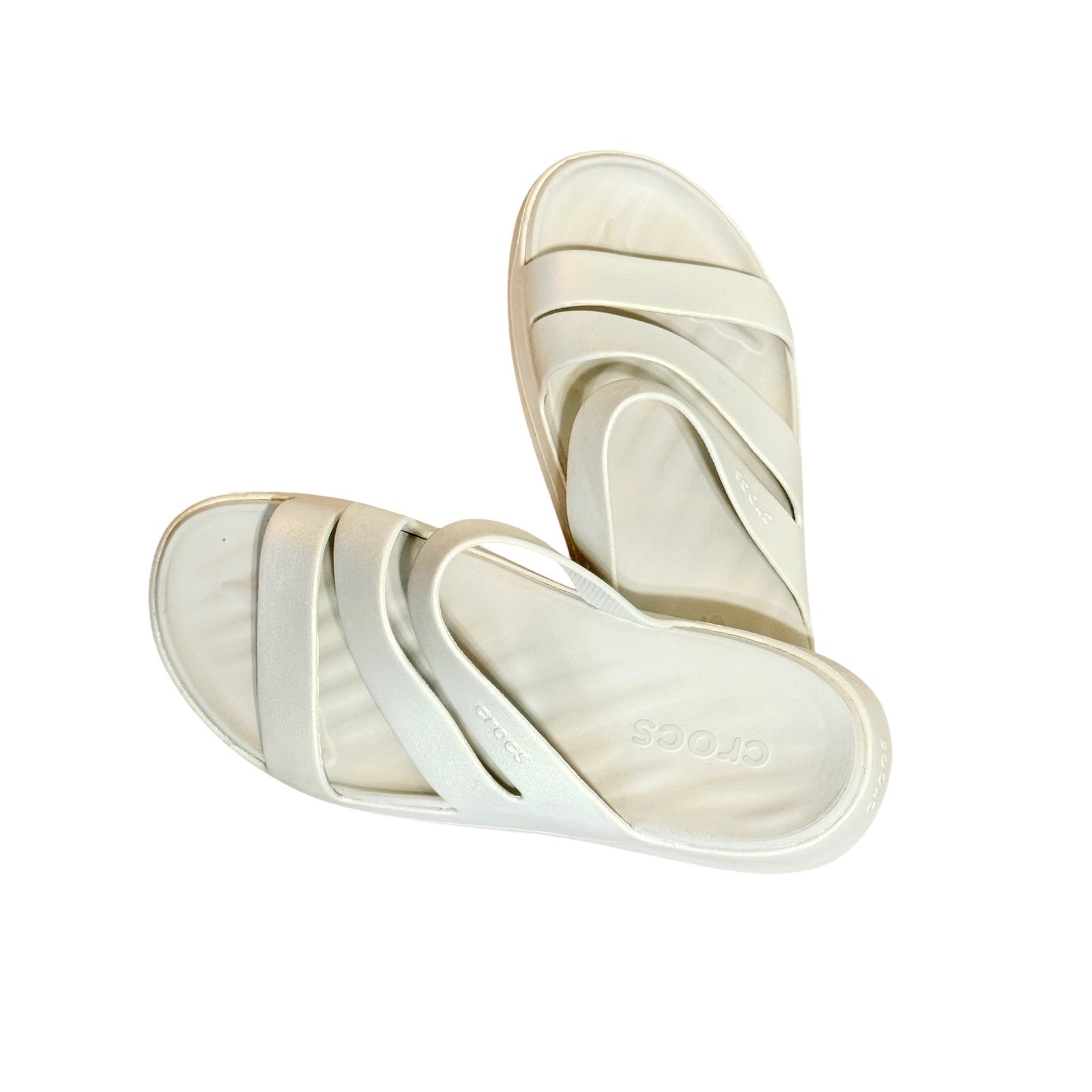 Crocs Getaway Strappy Sandals Womens Sz 9W Pumice Metallic Shimmer Croslite