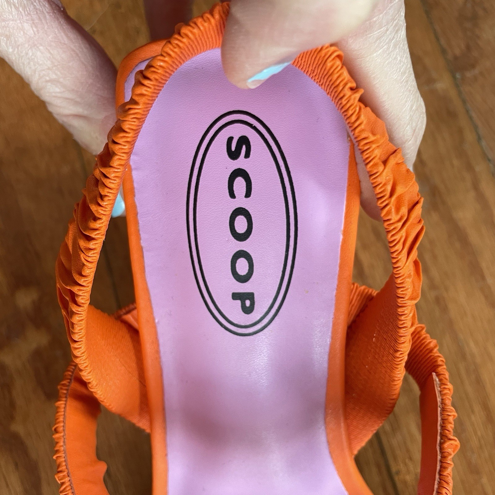 SCOOP Orange Eye Catching Heels With Strap. Size 7.5. Heel Is 3.25” High.