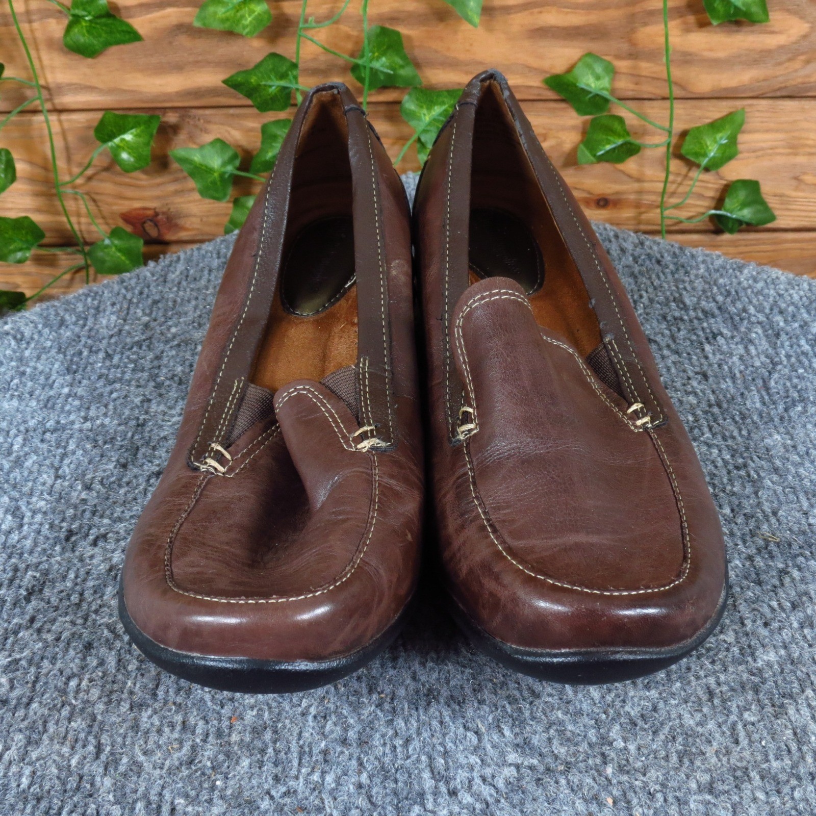 Hush Puppies Women Casual Loafer Shoe 7 Professional Daily Wear Brown Leather