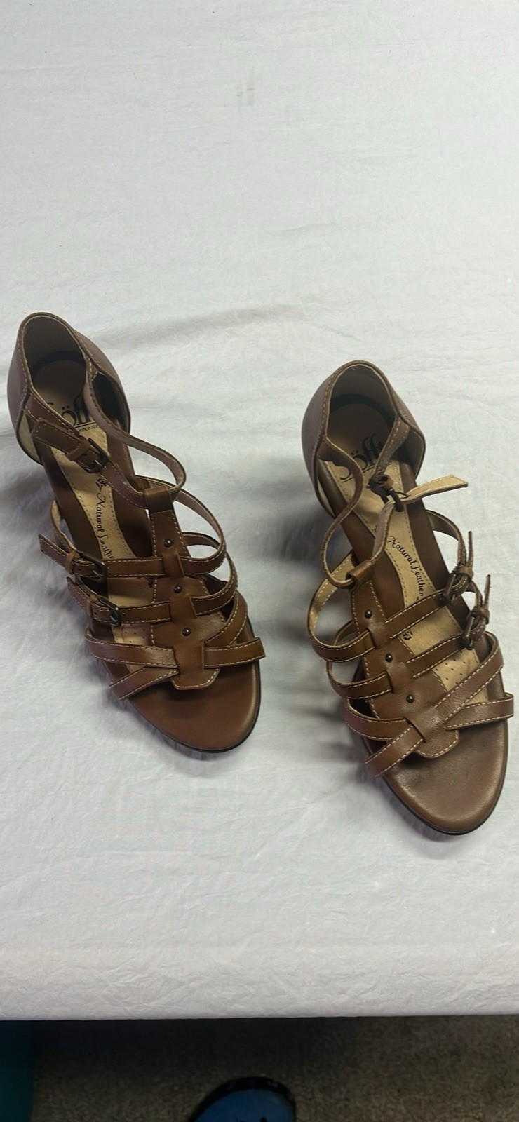 Sofft Brown Leather Strappy Gladiator Wedge Sandals Buckle Womens 7W