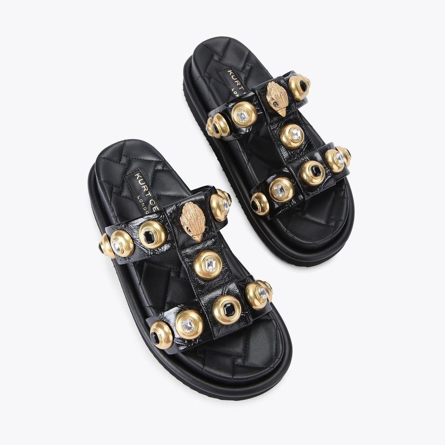 Kurt Geiger London Size 40.5 Multi Stud Black Gold Sandal Worn Once USA 9.5