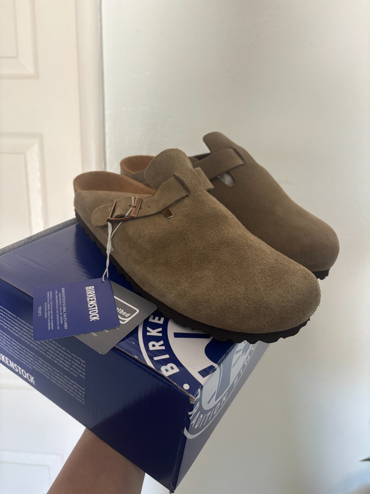 Birkenstock Boston Soft Footbed Taupe Suede Leather Unisex’s Clog Shoes