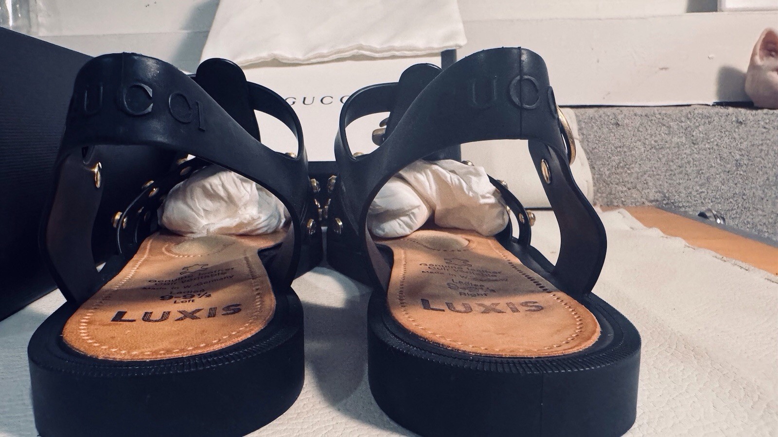 Gucci Marmont Crystals Bezel Cage Fisherman GG Feline Head Rubber Sandals 39 Bag