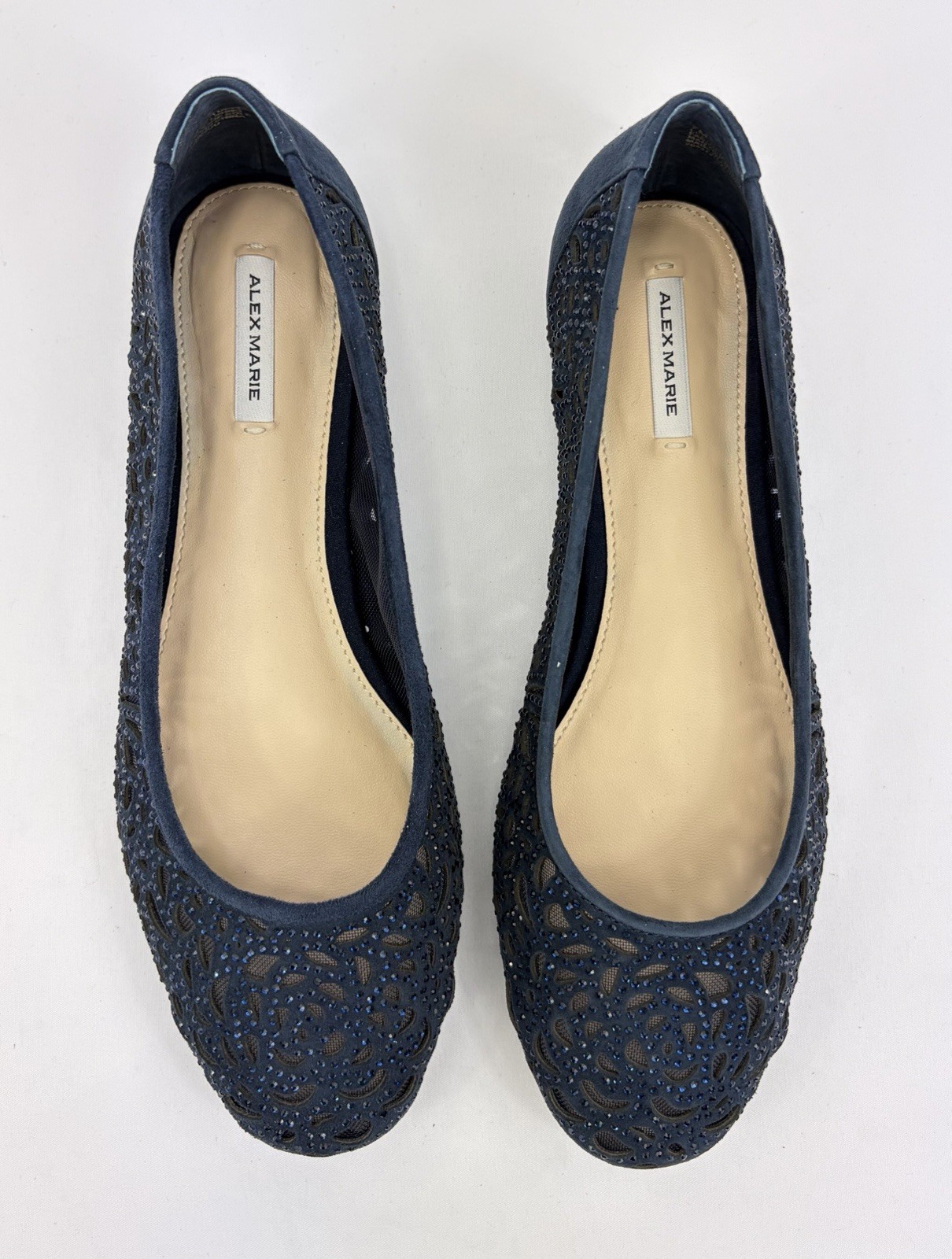 Alex Marie Altana Suede Laser-Cut Rhinestone Ballet Flats Navy Women’s 7 NIB