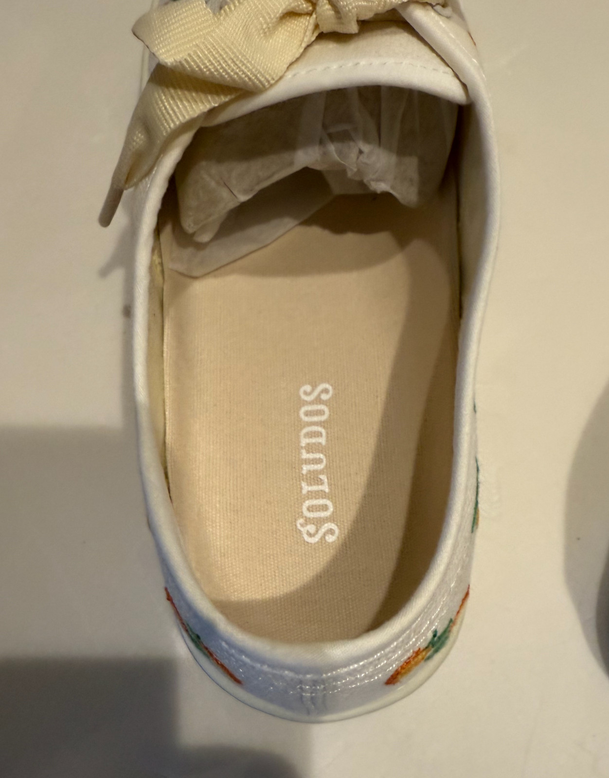 NEW Soludos Lace-Up Embroidered Sneakers Womens Size 7.5 White Floral Ibiza RARE