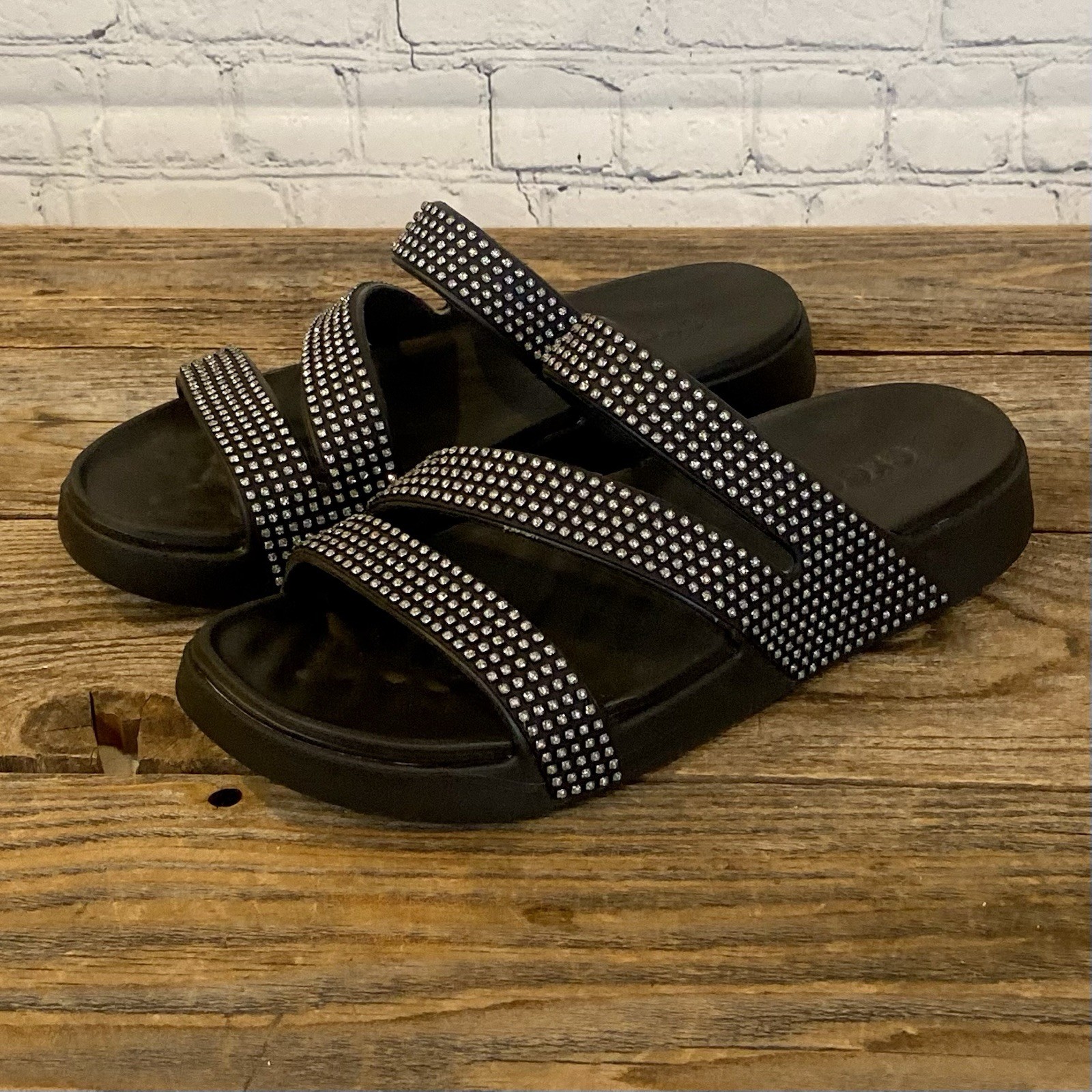 Crocs Getaway Gems Strappy Black Rhinestone Slide Sandals Womens Size 10