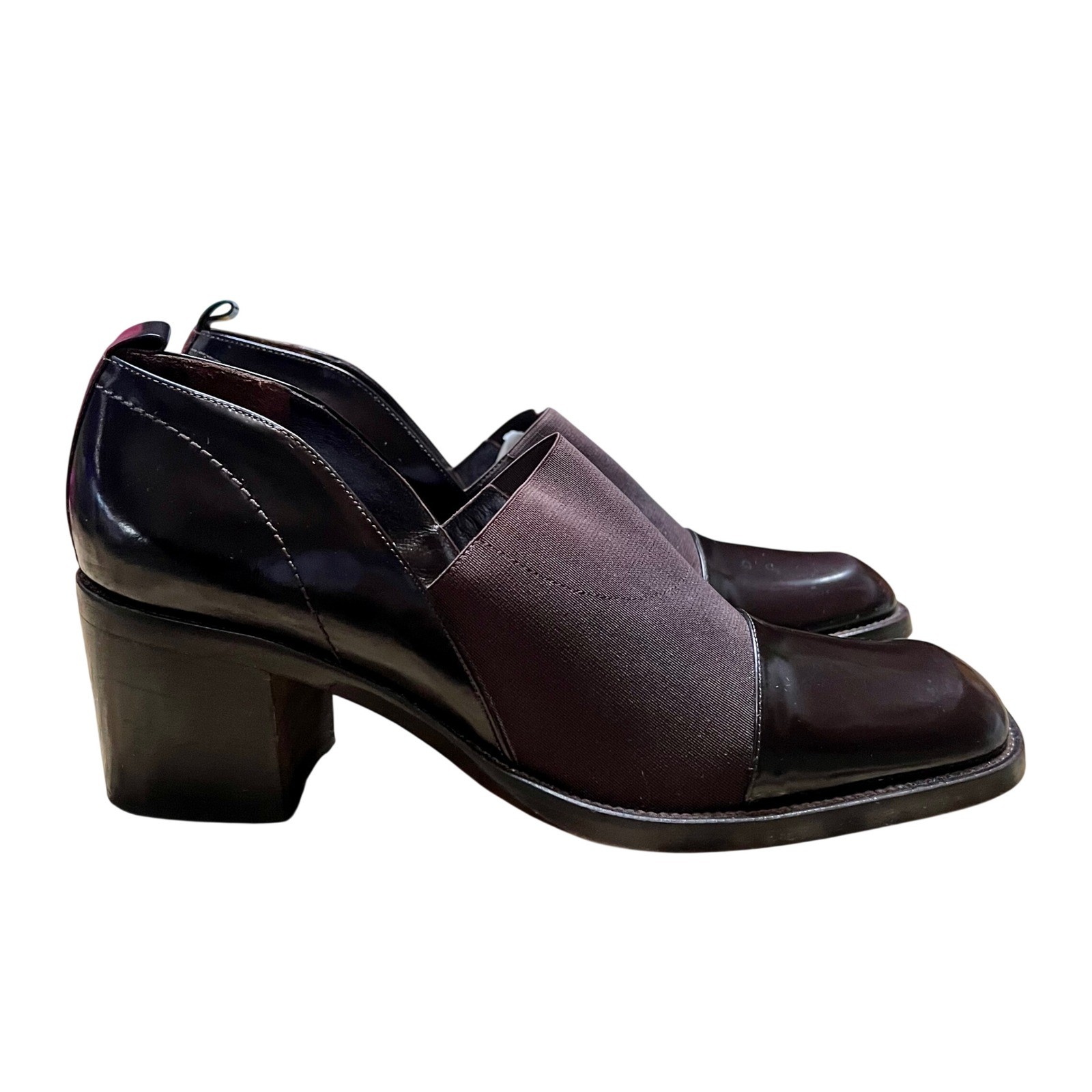 Via Spiga 90s VTG Brown Leather Square Toe Block Heel Pumps 8.5 Made in Italy