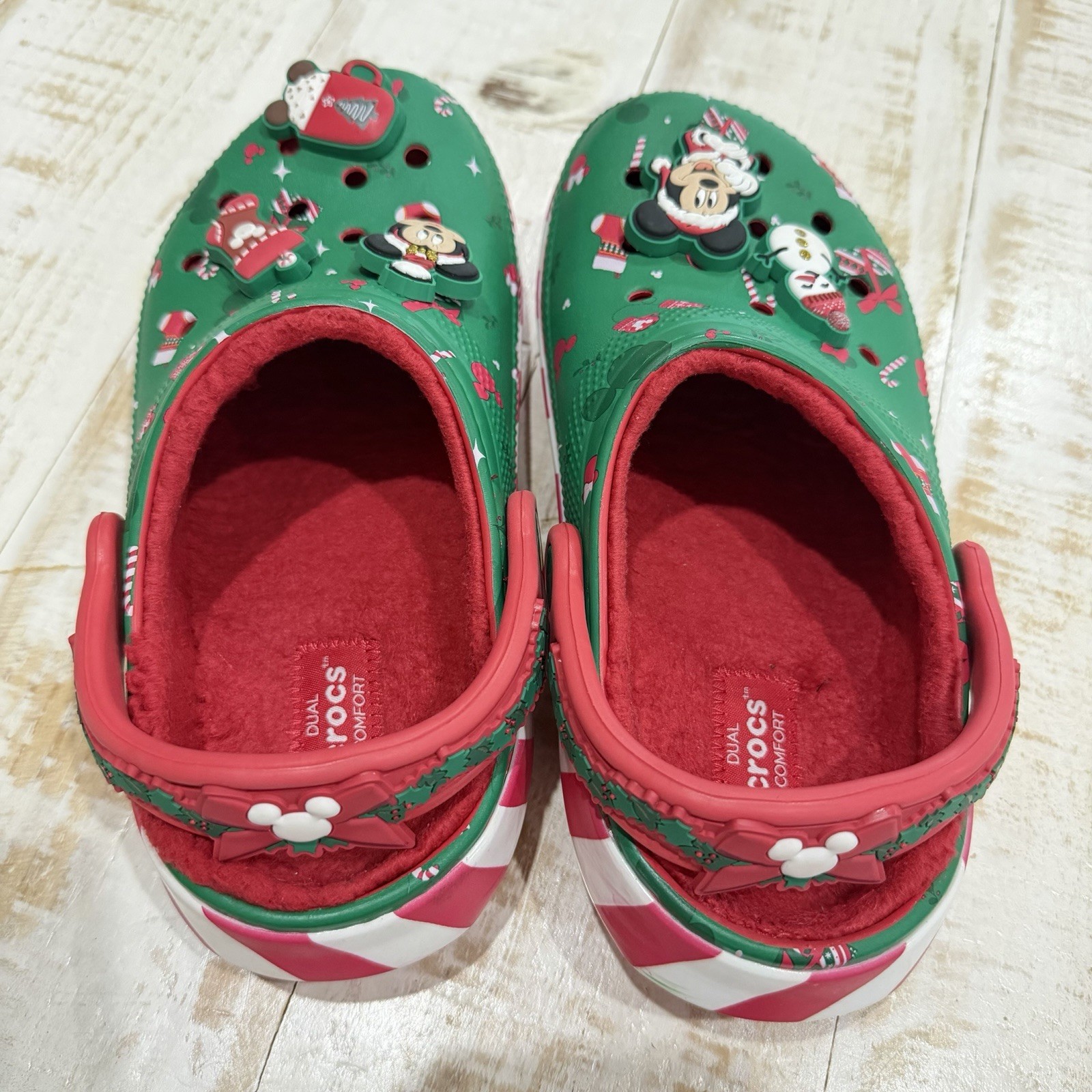 Disney Crocs Classic Lined Clog Minnie Mickey Mouse Christmas Green/Red/White W6