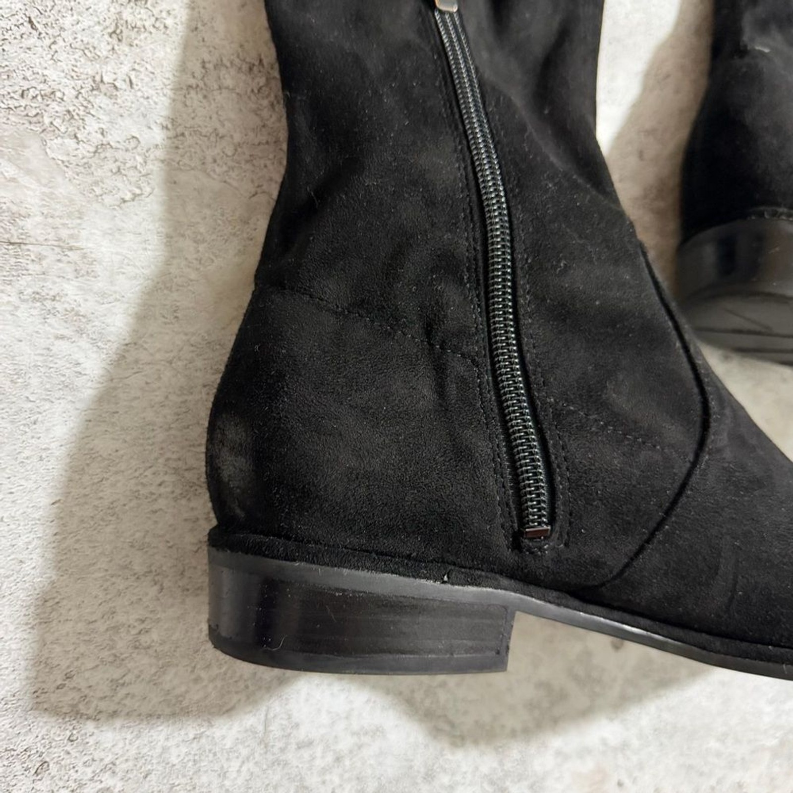 Marc Fisher Women Black Faux Suede Over The Knee Boots Low Heel Size 6M Tie Back