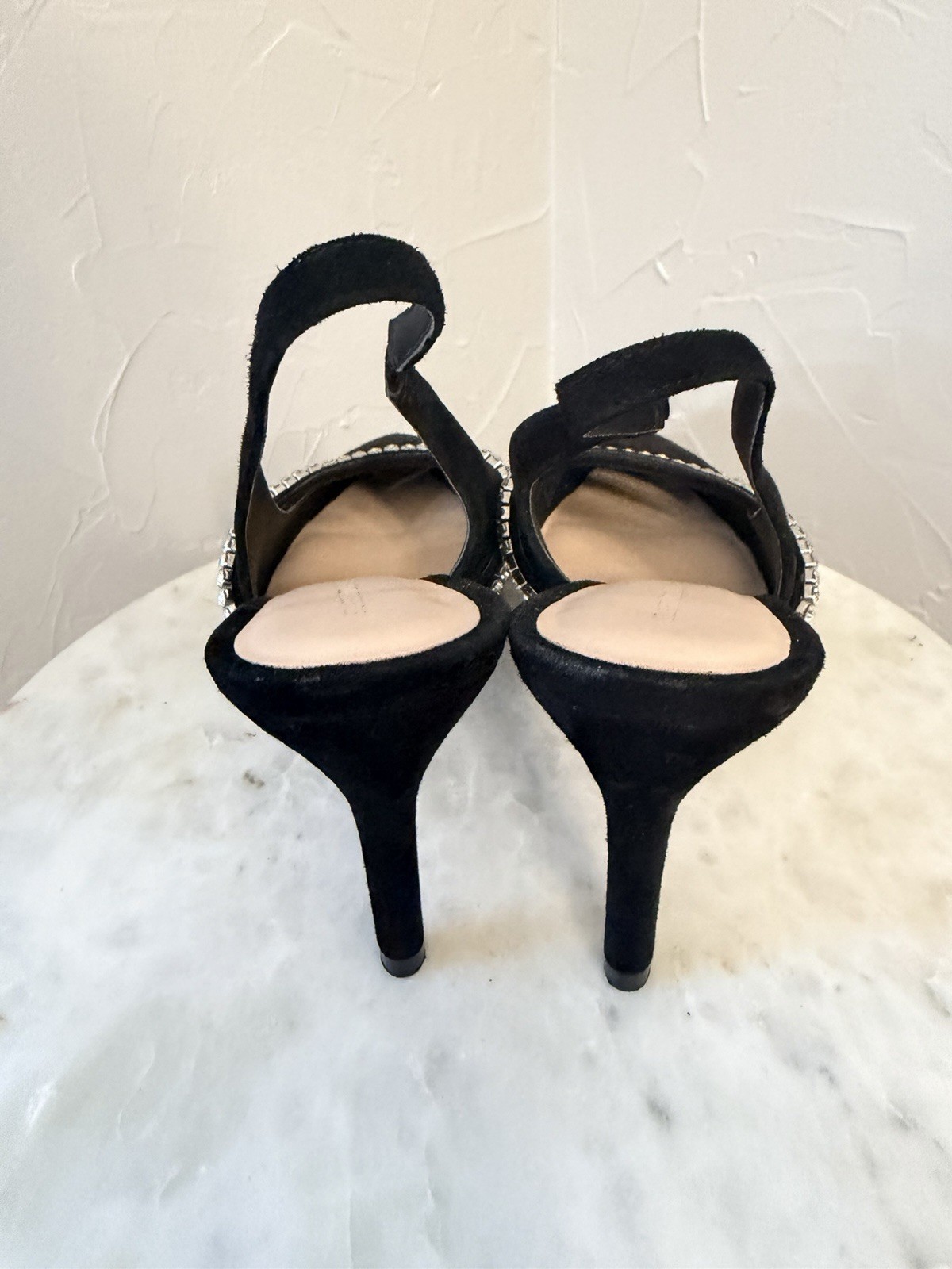 NEW $550 Stuart Weitzman CRYSTAL Crystalline Slingback Pump SUEDE BLACK 8.5