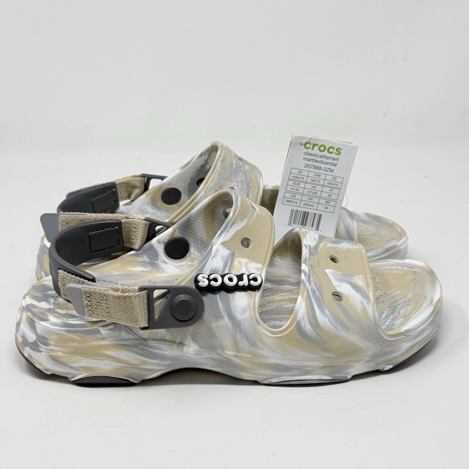 Crocs Classic All Terrain Sandals Womens 10 Brown Gray Marbled Ankle Strap
