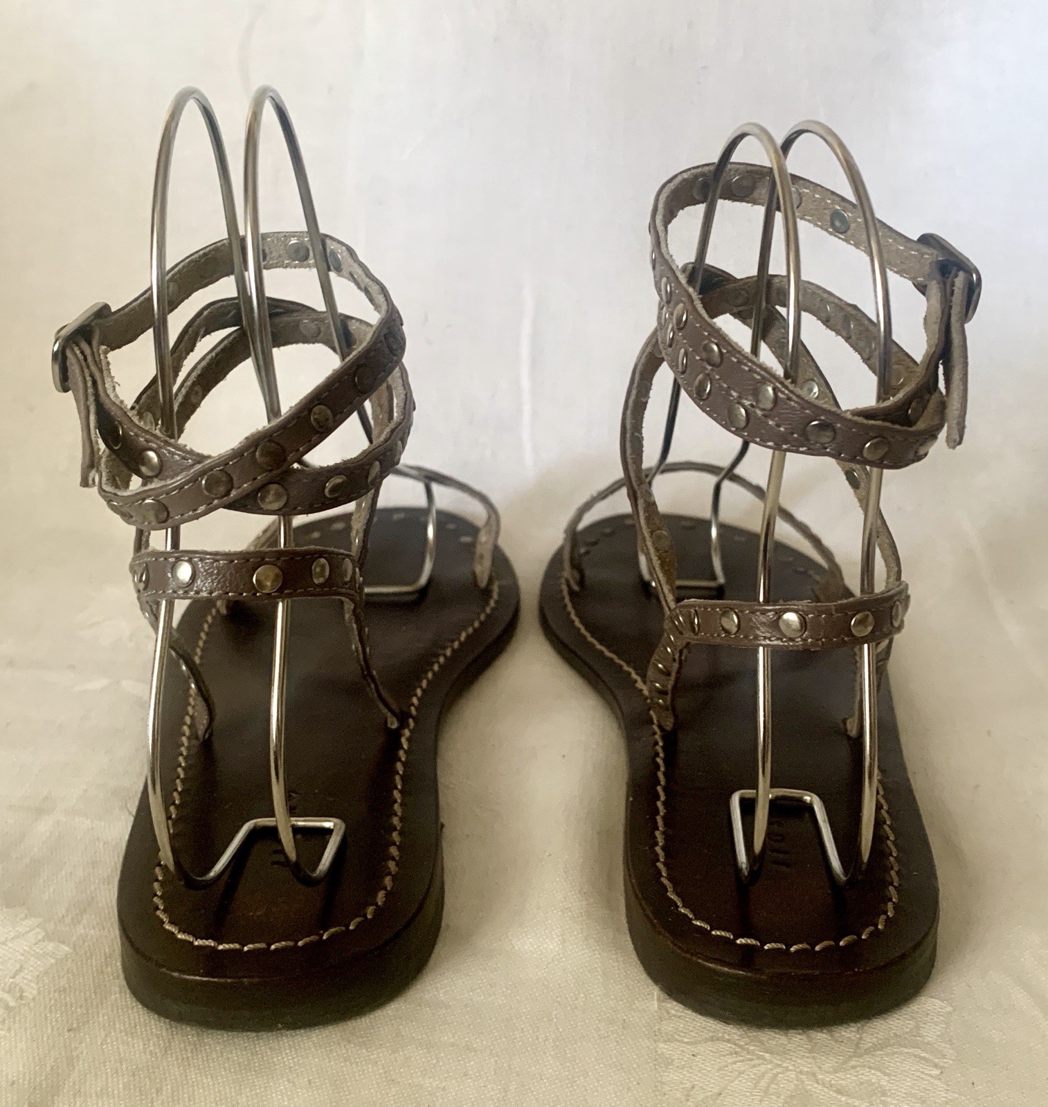 Jigsaw Studded Minimalist Women’s Sandals Leather Ankle Wrap Sz 39 EU, 8.5 US
