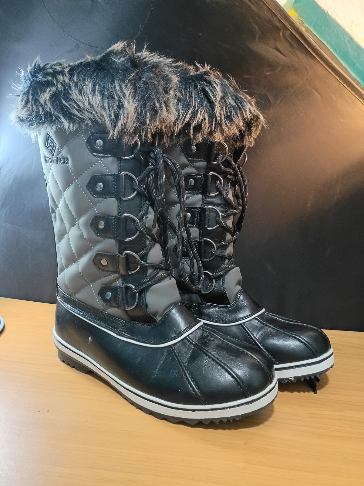 Women Winter Mid Calf Boots Warm Fur Lined Waterproof Snow Boots Size 9 grey