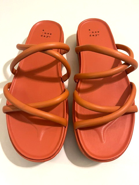 A New Day Dory, strappy platform sandals in apricot orange, slip on, size 8.5