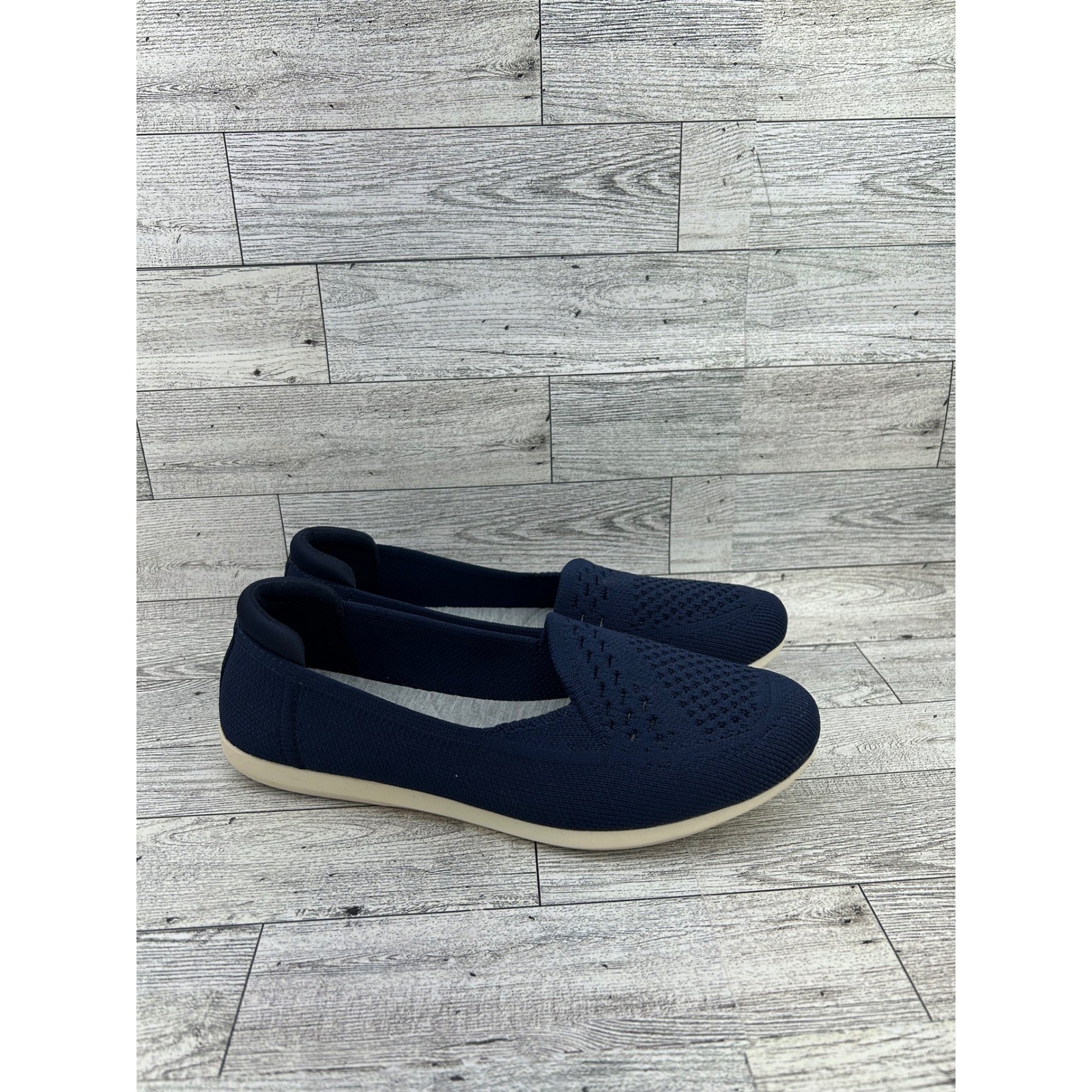 Clarks Cloudsteppers Carly Star Navy Blue Knit Slip On Loafer Flats Women US 6