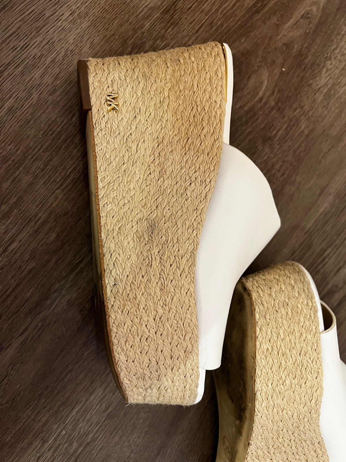 Michael Kors Cunningham Leather Wedge Sandals Cream Jute Platform Slip-On 8.5