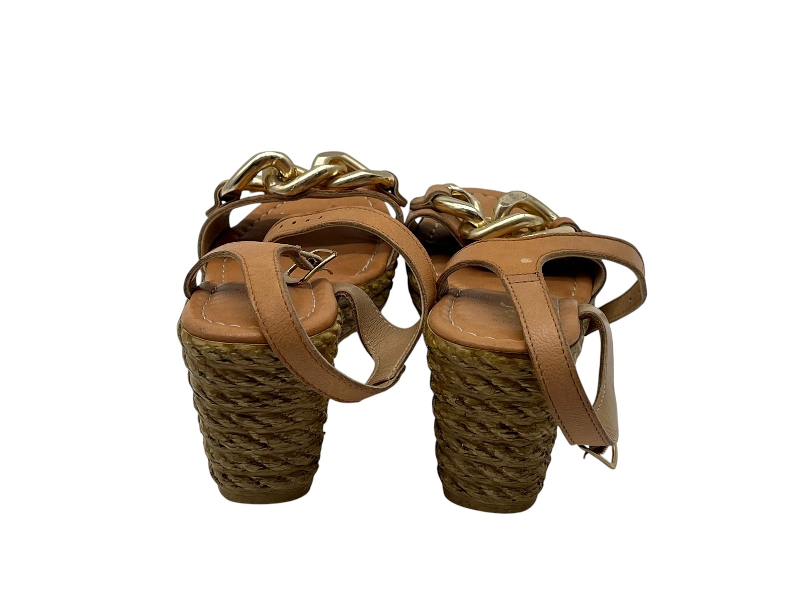 MarIella Women’s Tan Leather Chain Espadrille Wedge Sandals Size 38 Italy