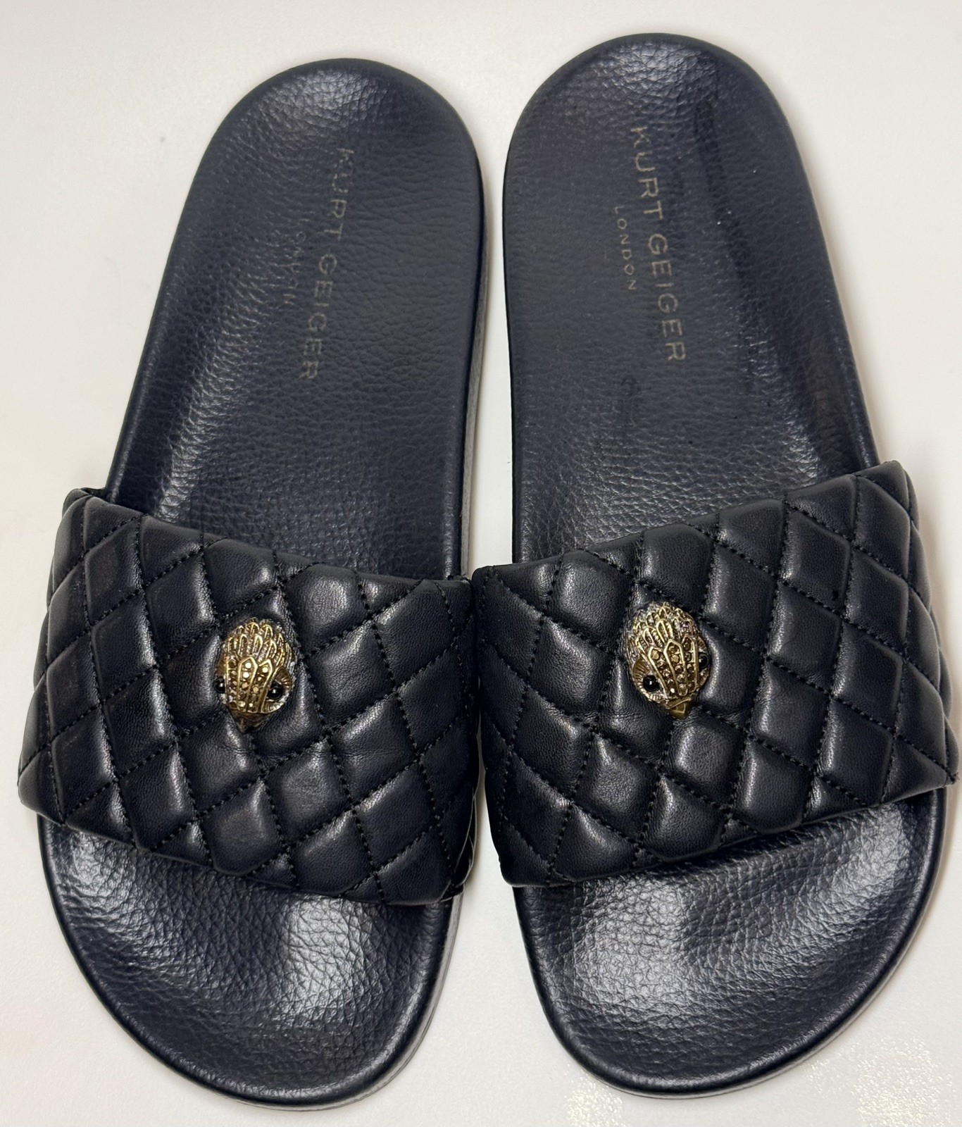 Kurt Geiger London Meena Eagle quilted Black slides Size AU 9 EU 40
