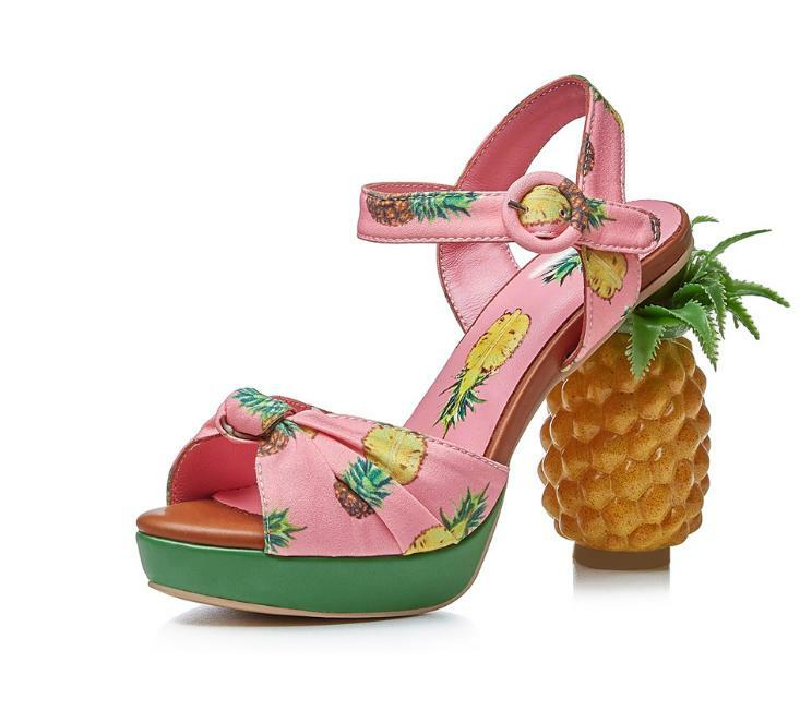 Women’s Sandals Print Pineapple High Heels Shoes Party Show Ball Gown Plus Size