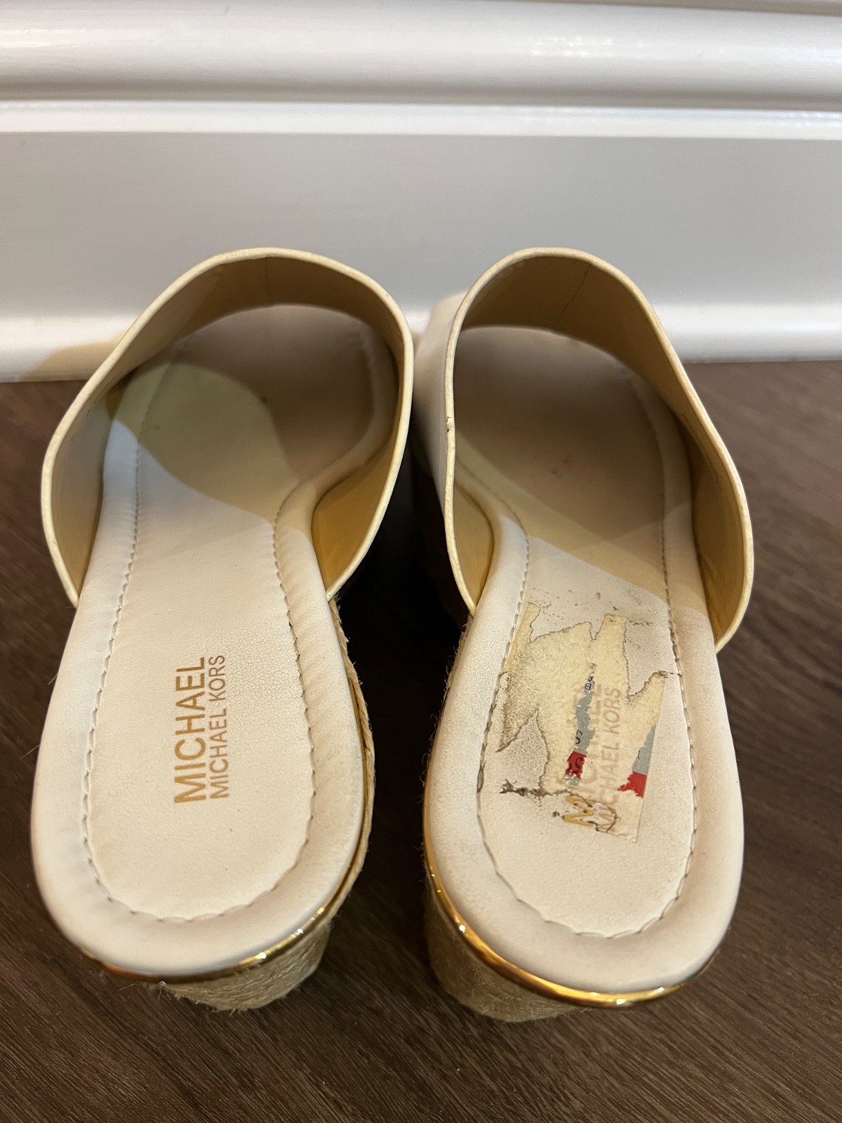 Michael Kors Cunningham Leather Wedge Sandals Cream Jute Platform Slip-On 8.5