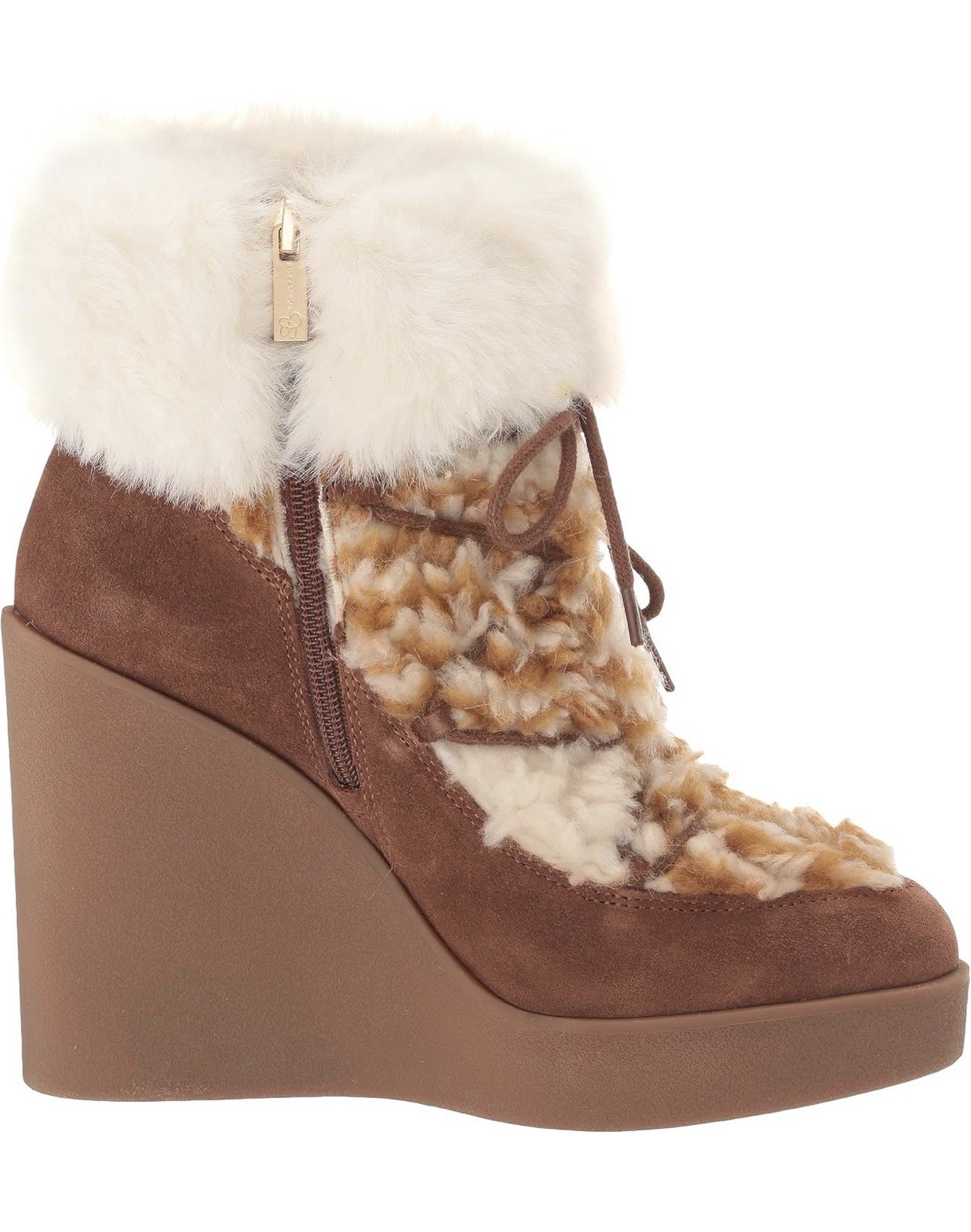Jessica Simpson VERONA Suede Faux Fur Trim Wedge Platform Ankle Boots US 7