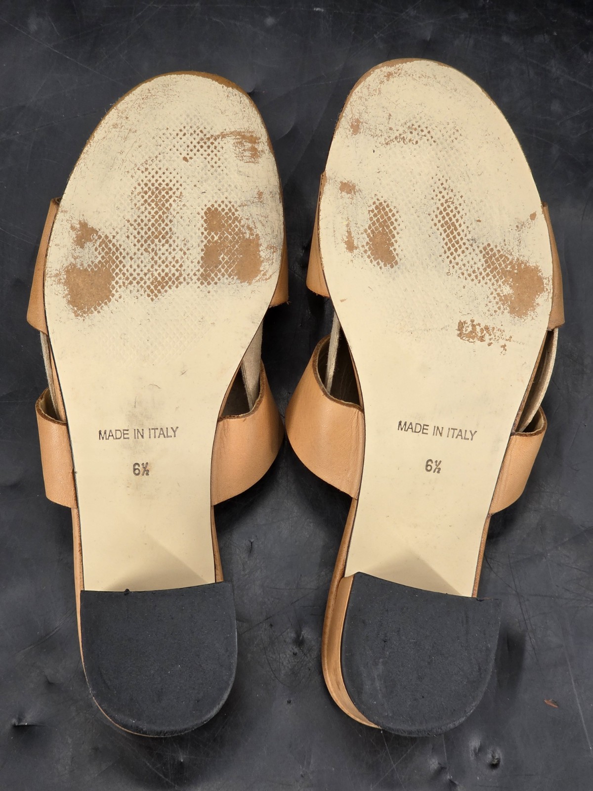 Sophia Milano Tan Leather Open Toe Block Heel Sandal 6.5 Made In Italy