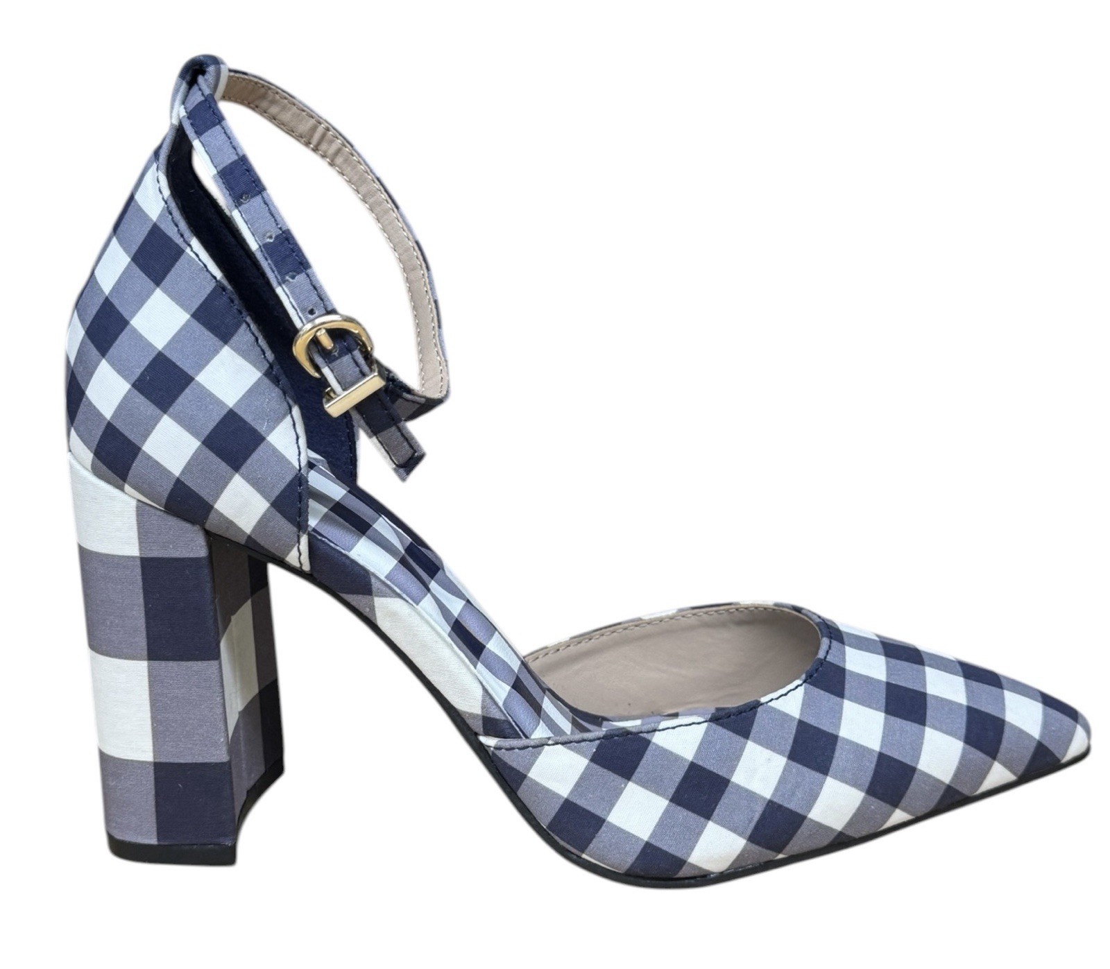 DRAPER JAMES RSVP Bianca Navy Gingham Ankle Strap Women’s Shoes Heels Size US 6