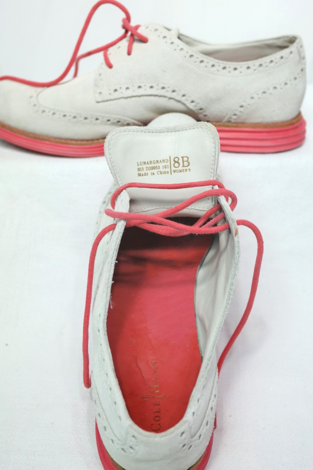 Cole Haan Lunargrand Wingtip Oxford Suede Shoes Womens 8B Gray Pink