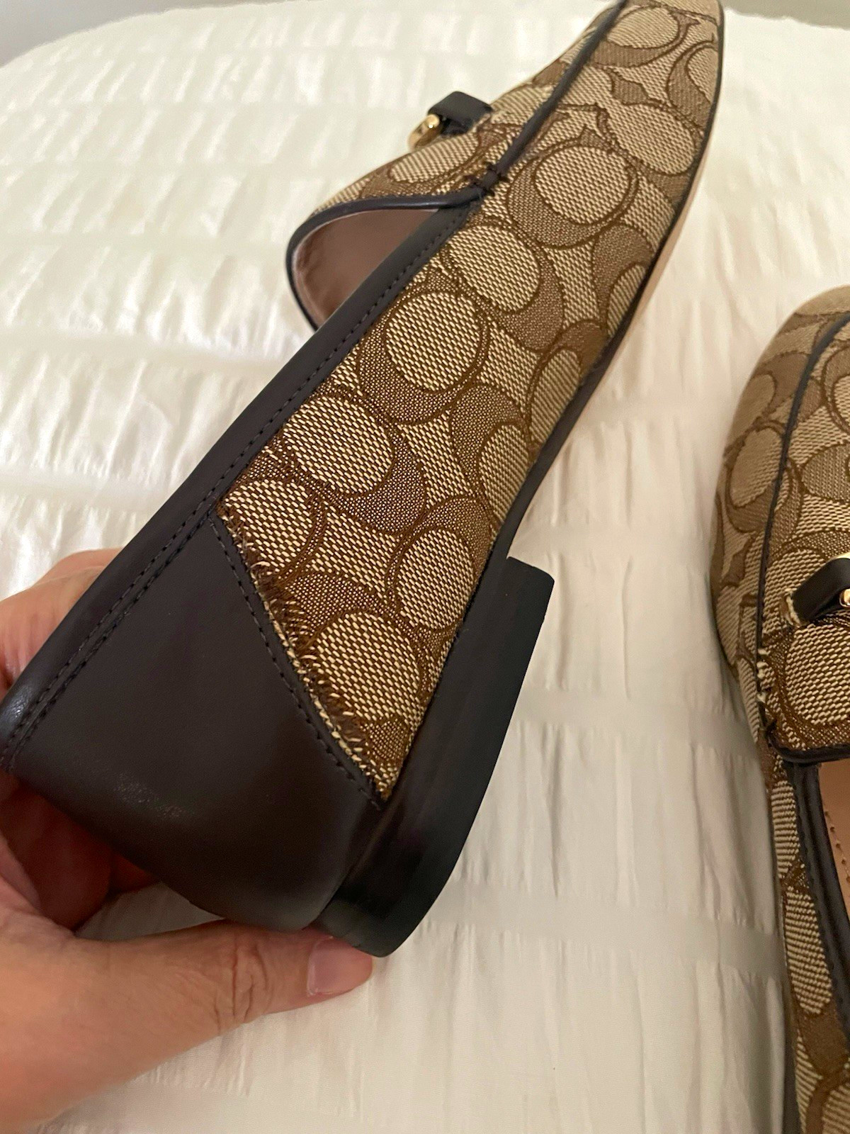 Coach Signature Jacquard Slip-On Loafer Flats Khaki/Brown Women’s 8.5B