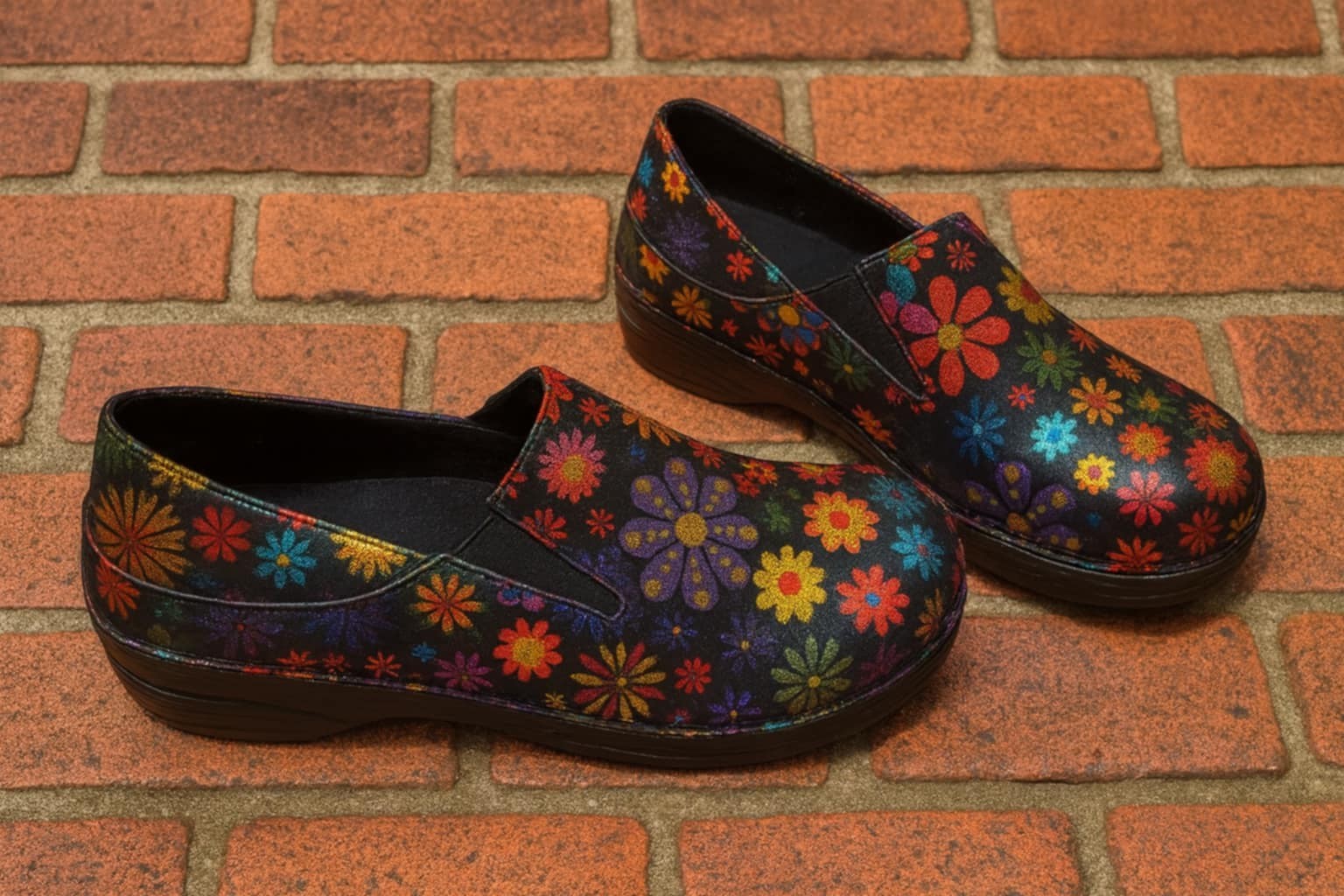 Spring Step Manila Flower Power Black Floral Leather Clogs Size 8.5M Woman’s VGC