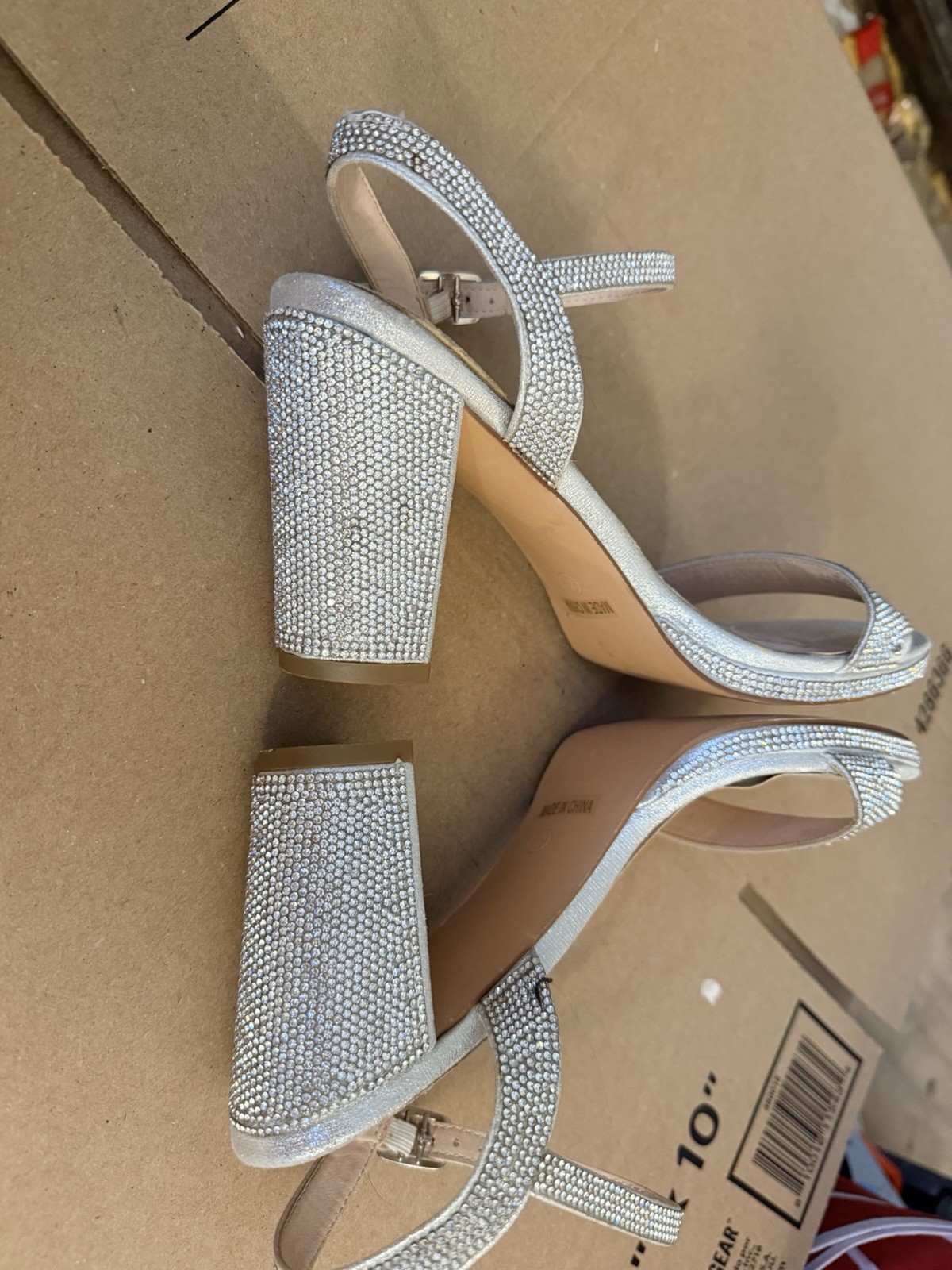 De Blossom Collection Silver With All-over Rhinestones, Strappy High HeelSandals