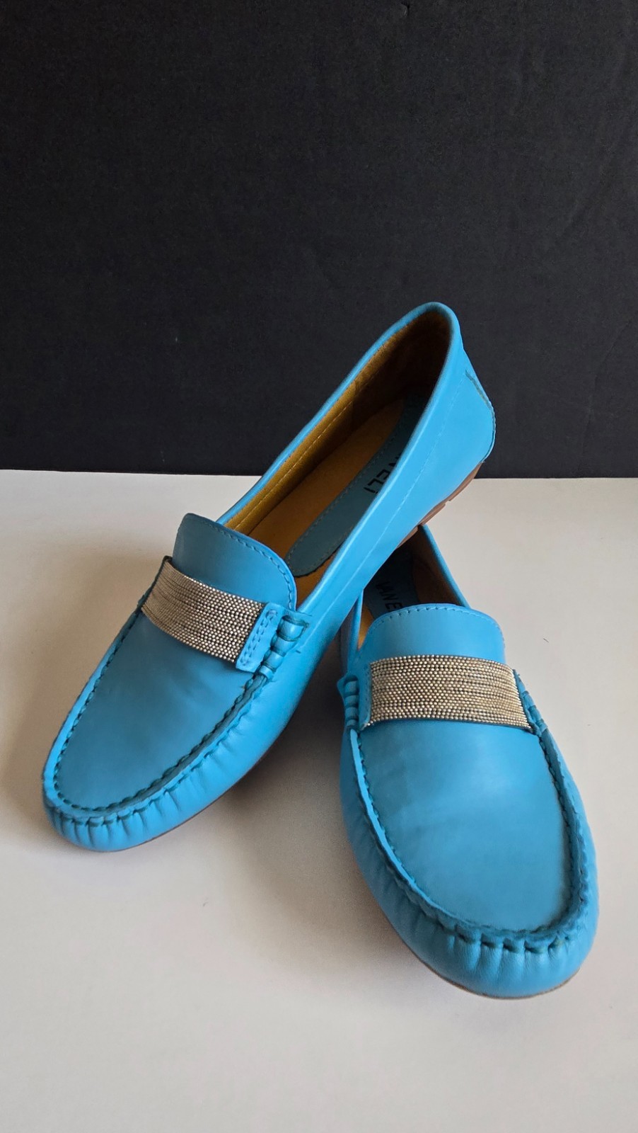 Women’s Vaneli Arles Glove Chain Loafer Shoes, Turquoise, Size 7.5 M