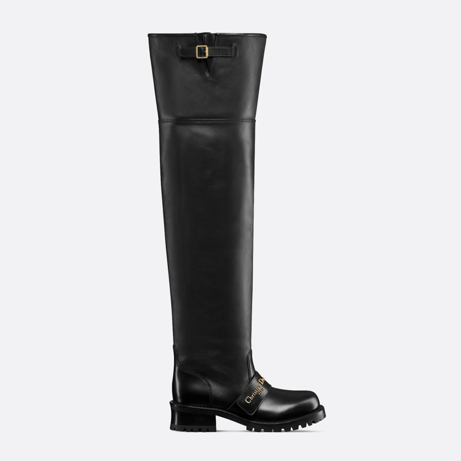 NWT Christian Dior D-Quest Thigh Black Leather Boots, size 37 (US 6-6.5)