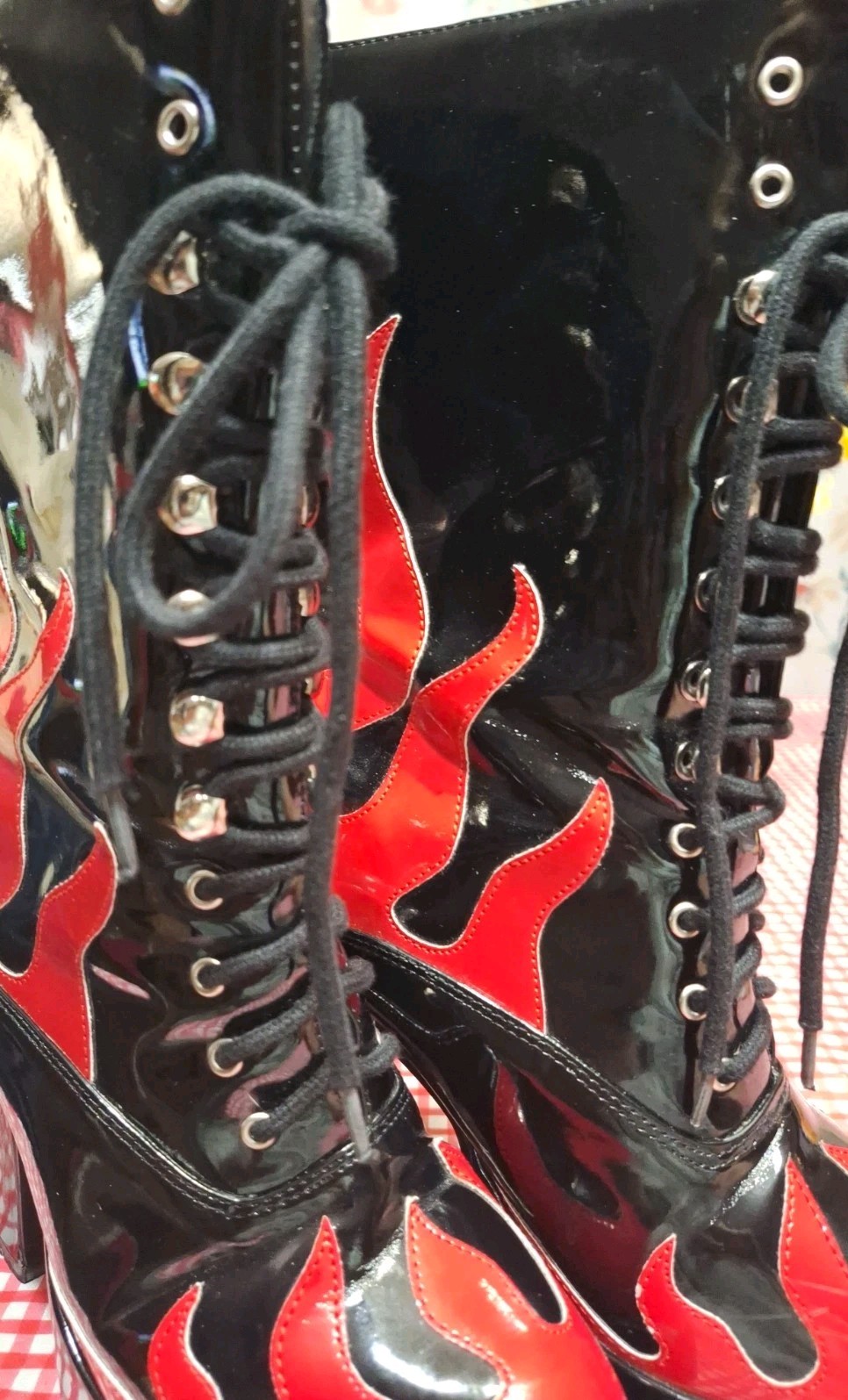 GUC – Size 10 – Ellie Red Flame Platform Lace Up Boots – See Conditions