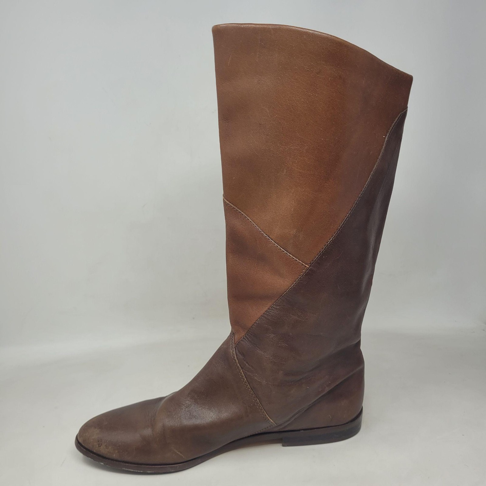Vintage Brown Leather Boots 9 Patchwork Tall Minimalist 80s Slouchy Boho Retro