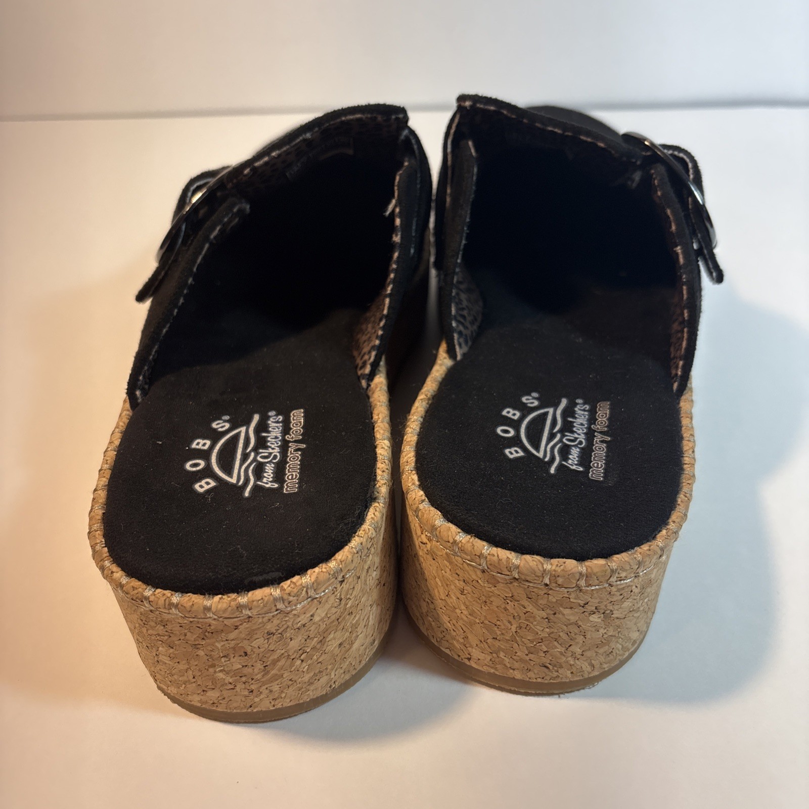 Skechers Vegan Sued Clog Platform Bobs Size 10 Black EU 40 Memory Foam
