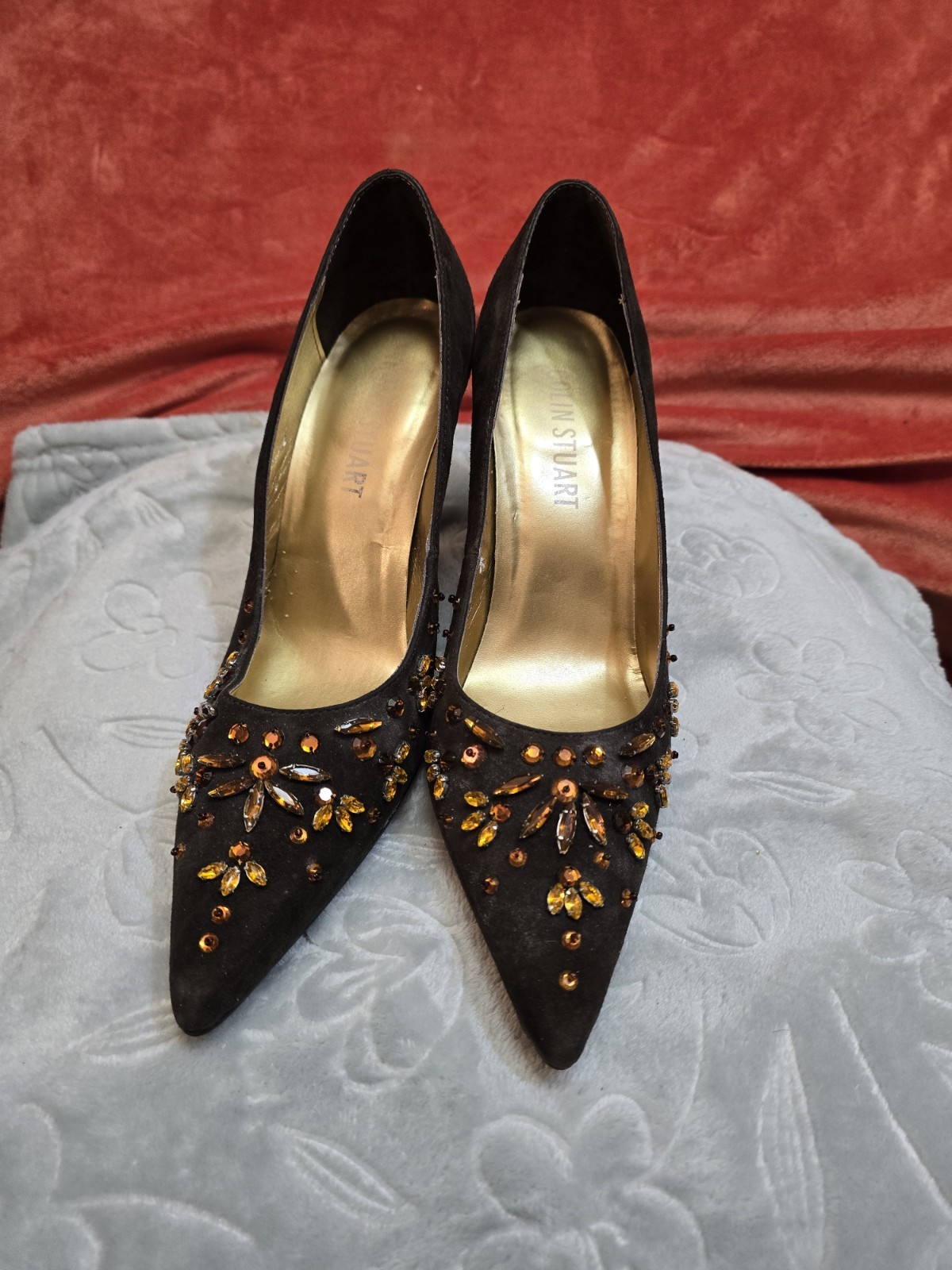 Colin Stuart Black Beaded Rhinestone Pointed Toe Pumps Size 7