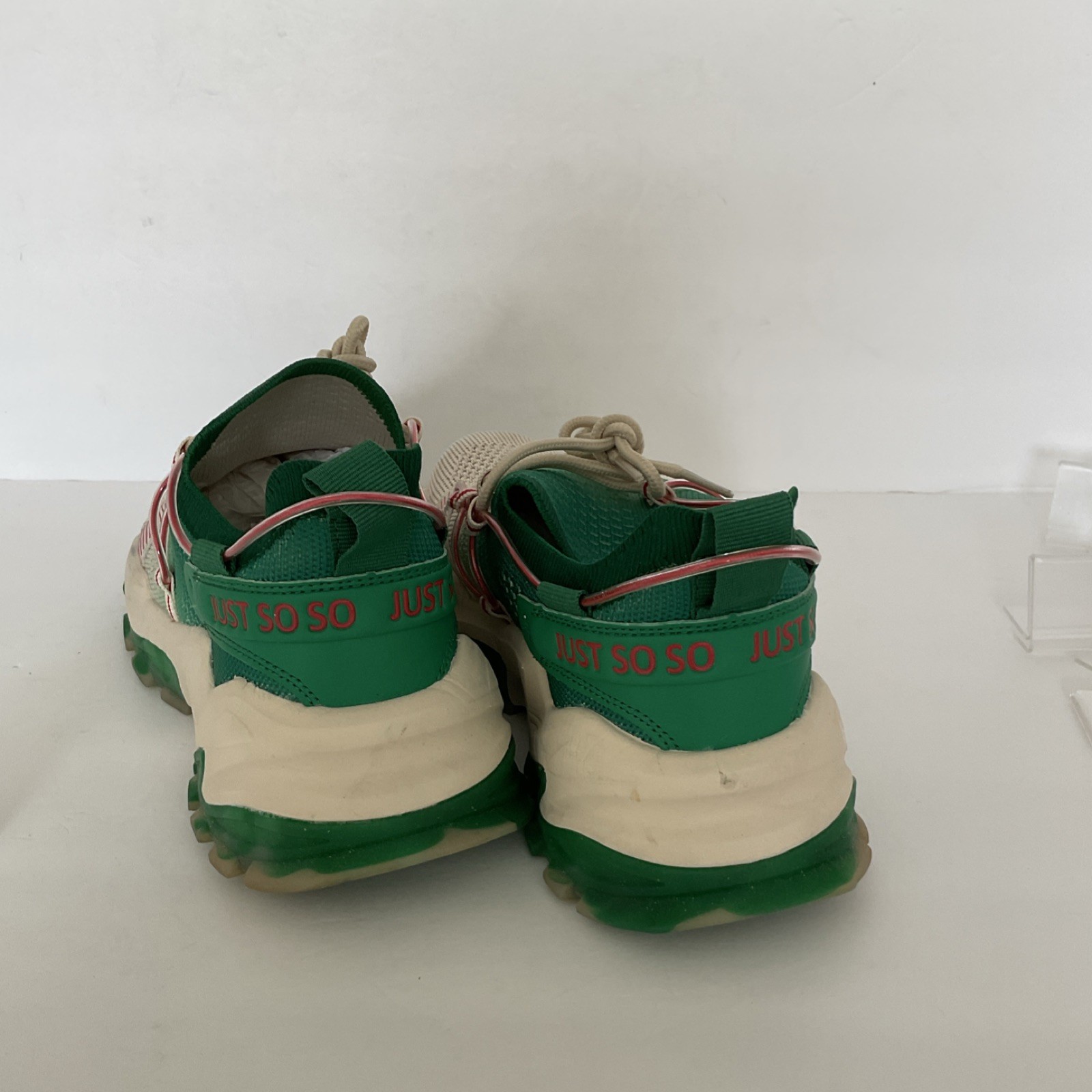 Just So So Green Beige Red Mesh Lace Up Breathable Athletic Sneakers size 8