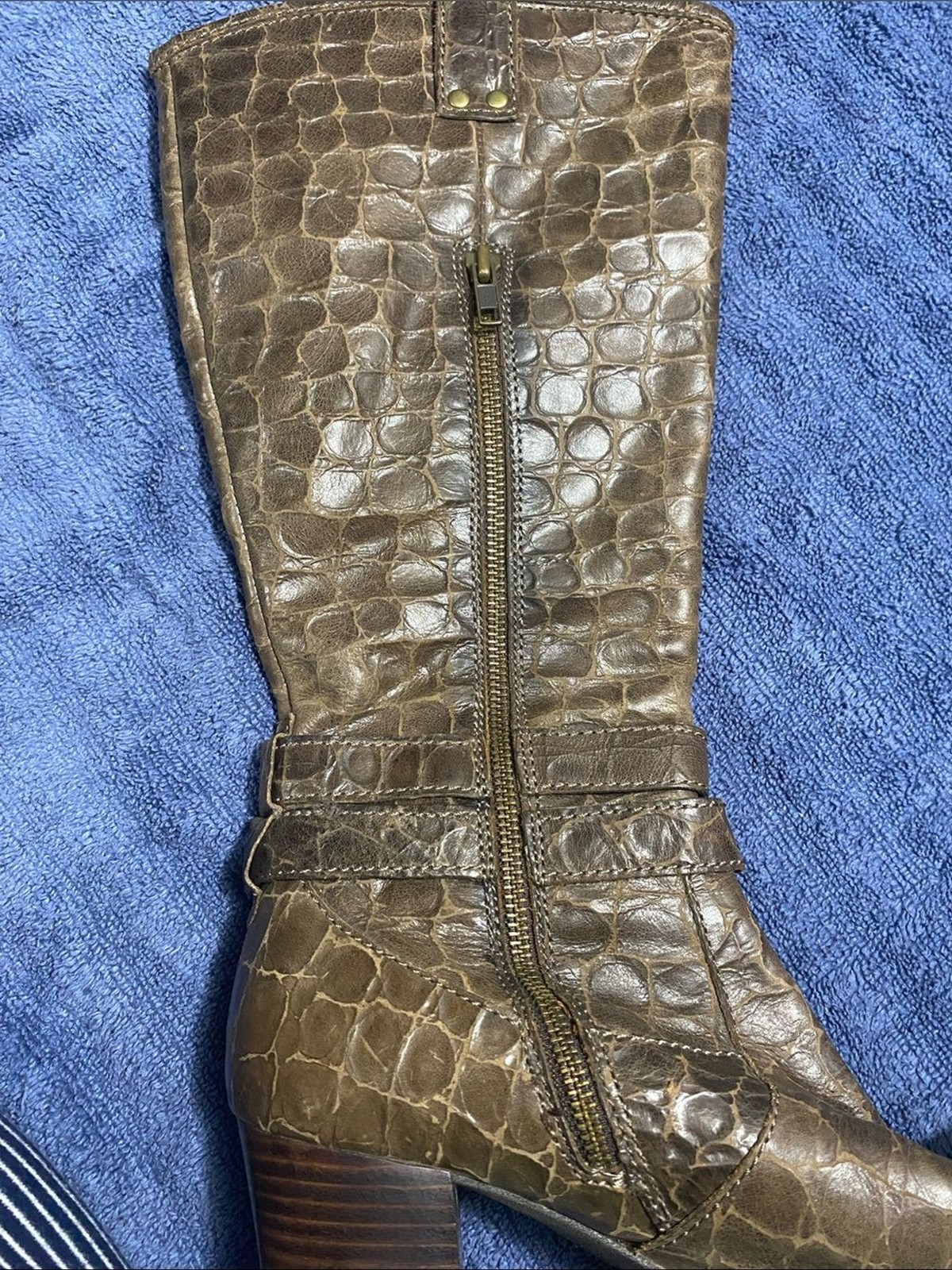 Born Brown Croc-Embossed Mid-Calf Buckle Boots