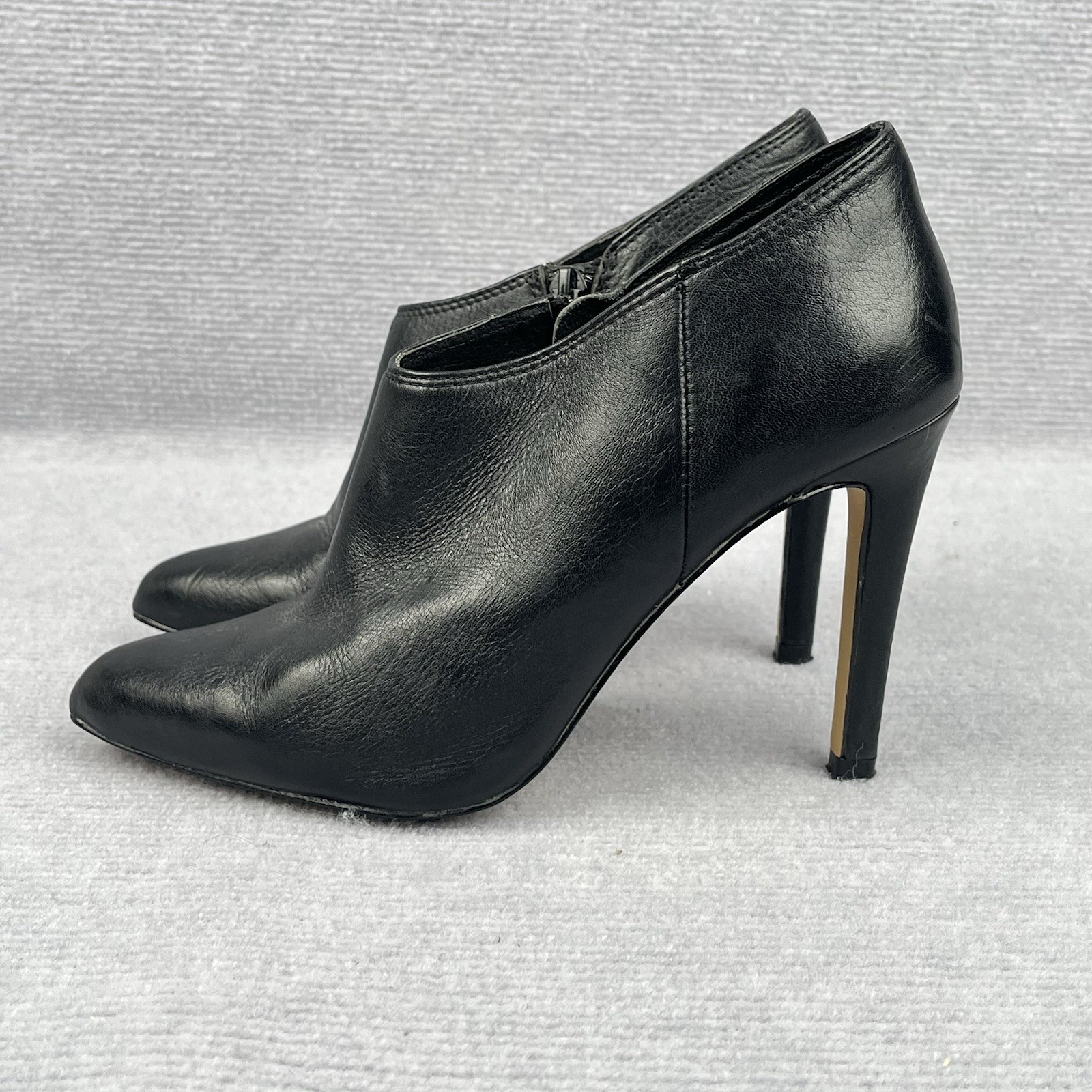 Mi Piaci Black Leather Stiletto Ankle Booties Pointed Toe Zip EU 37 AU 6 US 7
