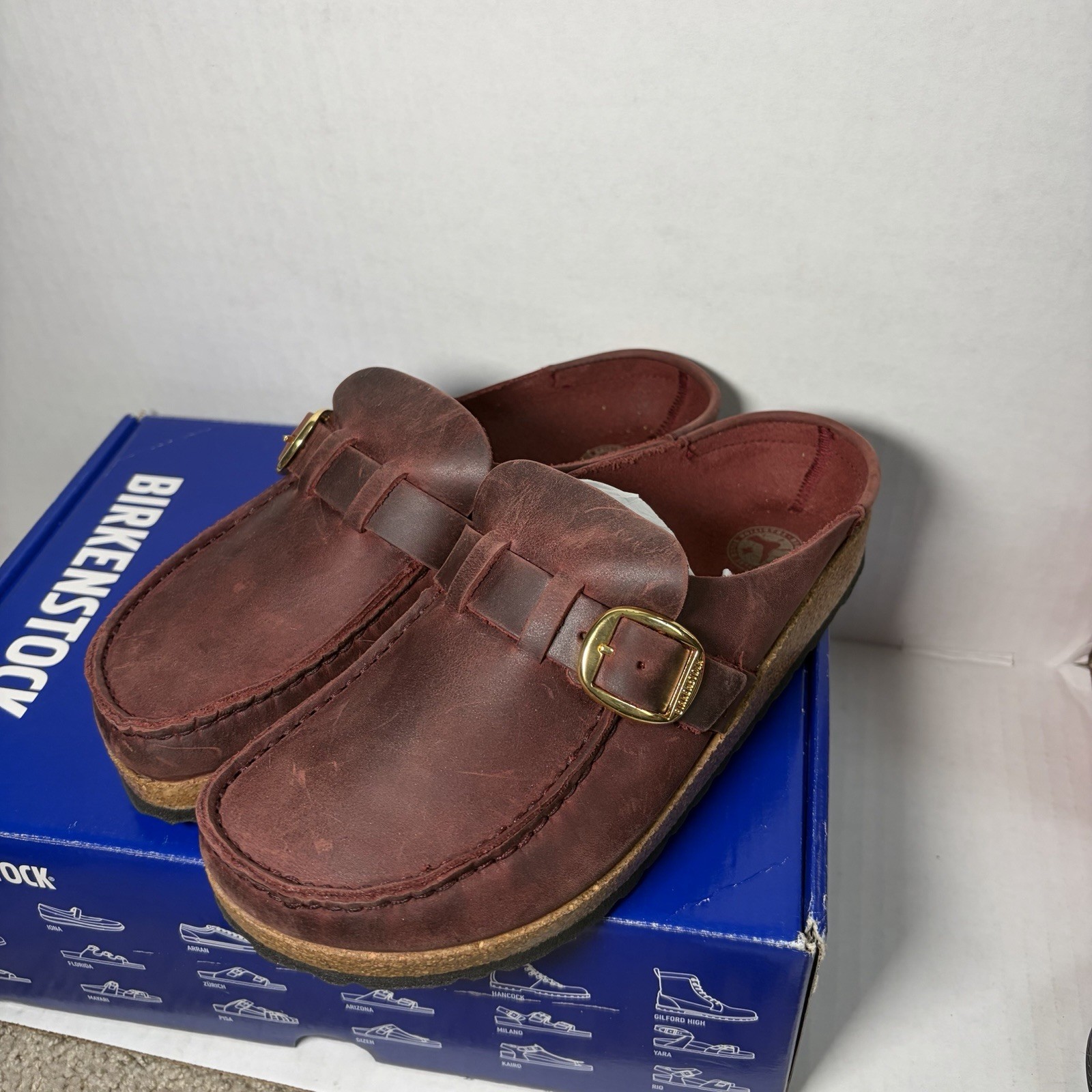 BIRKENSTOCK NIB BUCKLEY Leather ZINFANDEL MAROON LOAFER SLIDES 38
