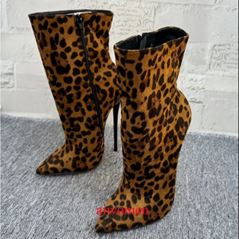 Women 16cm High Heels Ankle Boots Pointed Toe Short Boot Side Zip Booties Shoes